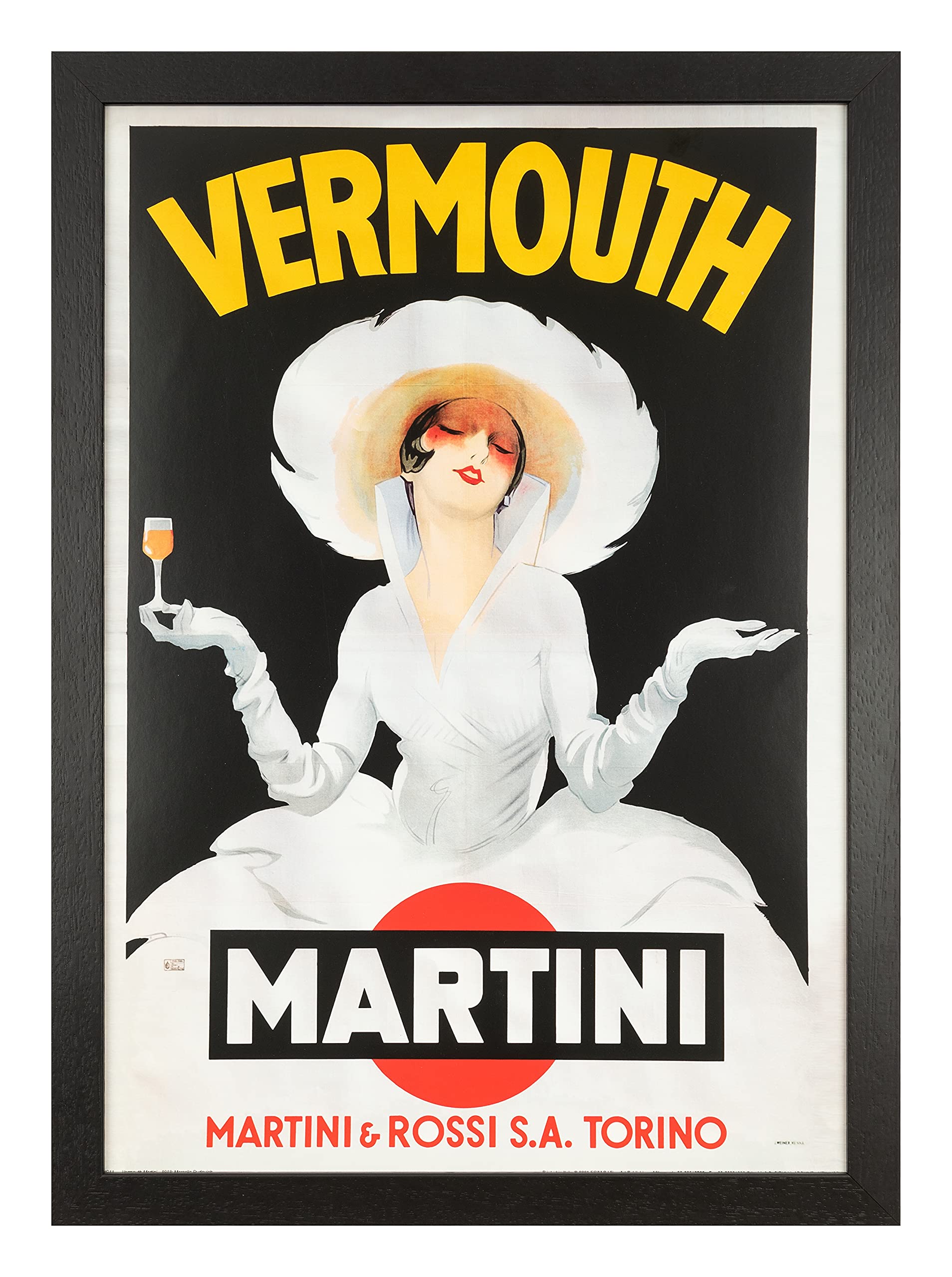 Wallazz Cornice Portafoto in Legno Pregiato con stampa poster Vermouth Martini Vintage, Retrò - Made in Italy - Vetro Sintetico Infrangibile Crilex - Design Italiano e Qualità Artigianale, 35x50 Nero