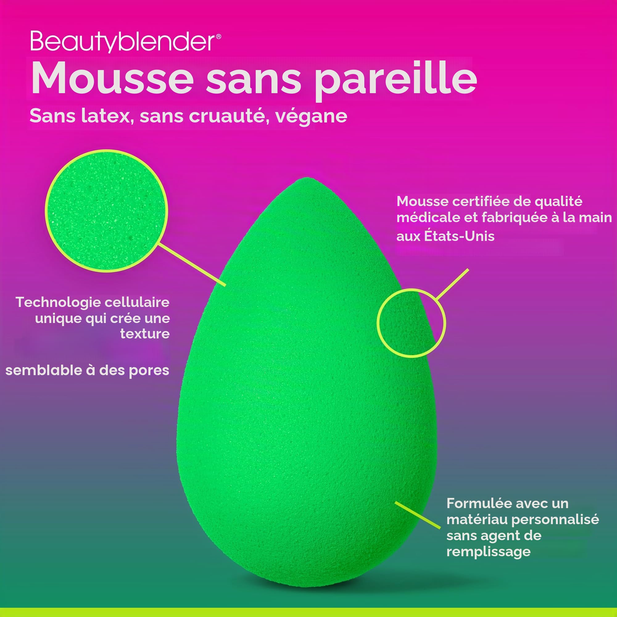 BeautyBlender 1 éponge sans latex bio pour fond de teint liquide, 1 pièce