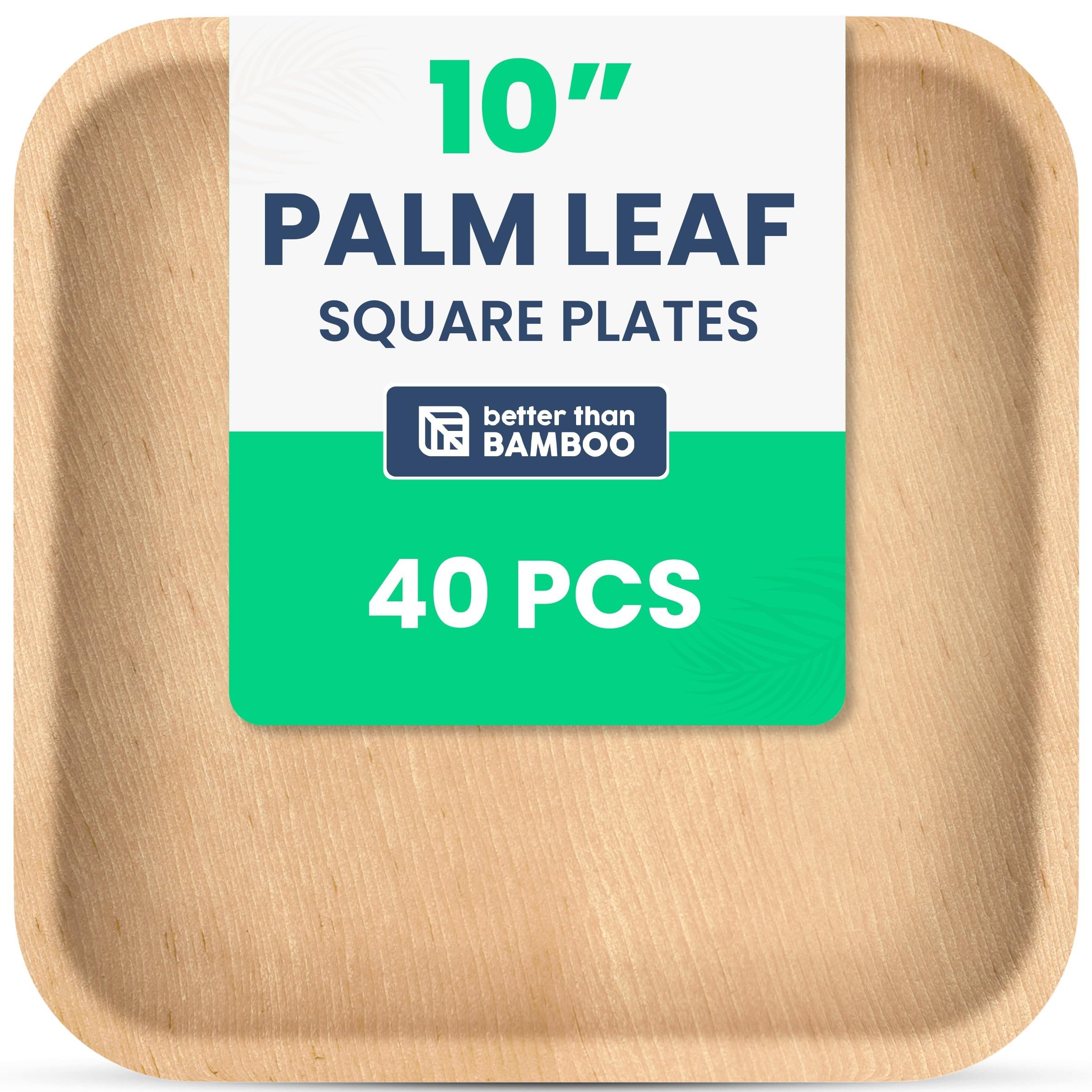 Better than Bamboo 40 10" Square Palm Leaf Plates. Eco Friendly Party Plates. Heavy Duty Camping, Catering Plates. 100% Compostable & Biodegradable than Bamboo, Wood, Paper, or Plastic