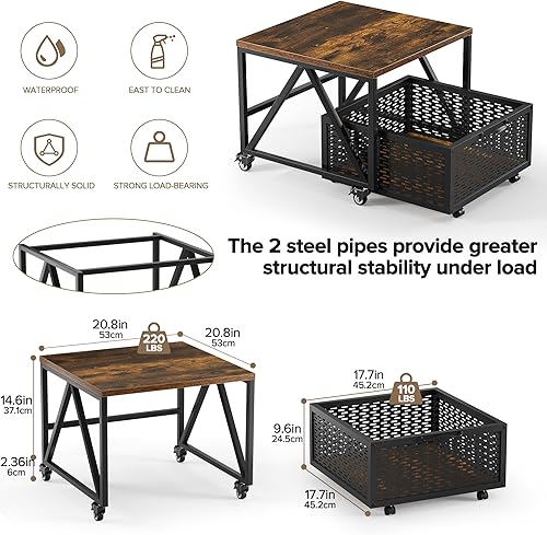 Miniatura 3 de Urban Deco Mini soporte para refrigerador con almacenamiento, carrito de refrigerador resistente con cesta de cajón, mini mesa de refrigerador para