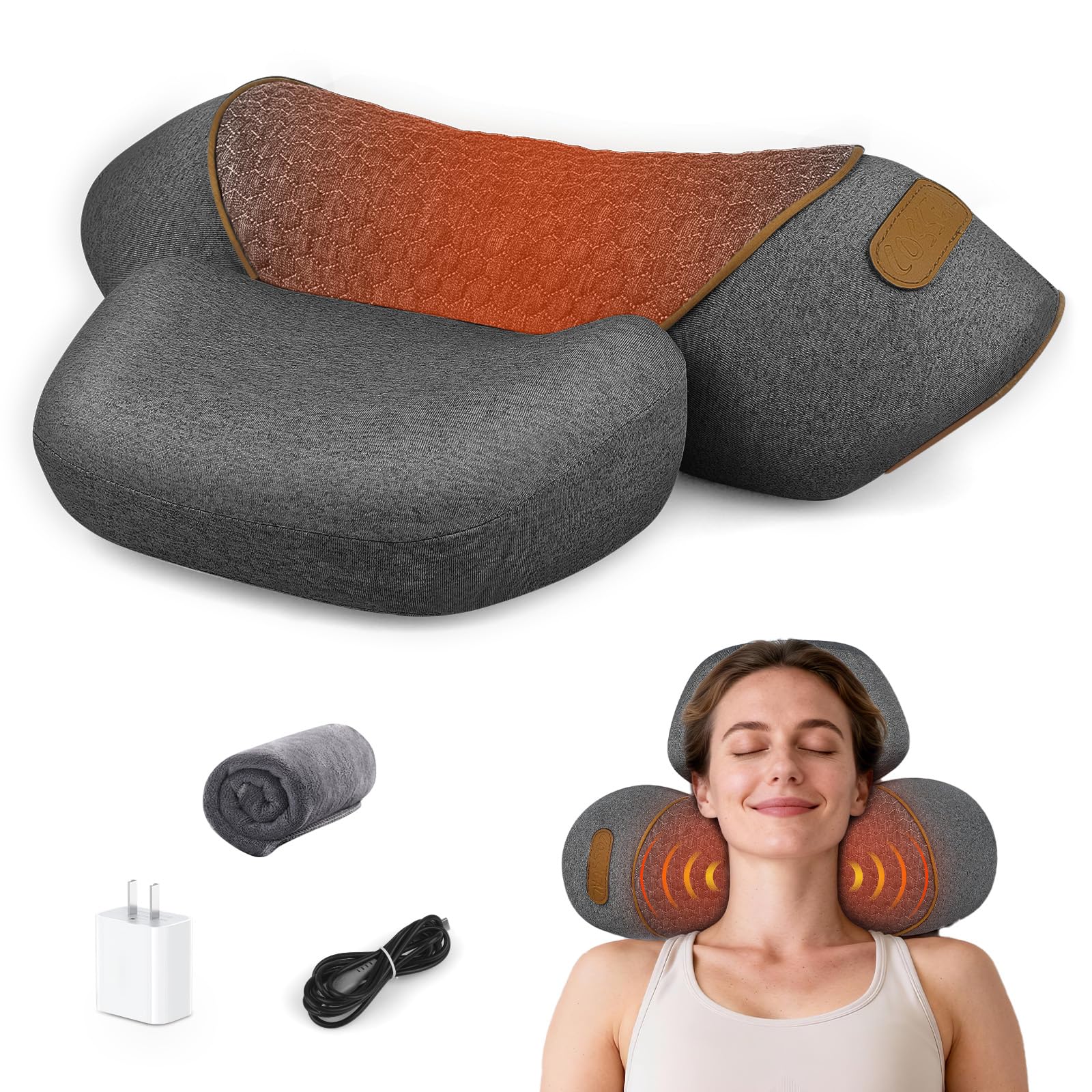 Photo 1 of 3-in-1 Neck Massager Pillow for Pain Relief, Neck Massager with Heat and Cervical Traction, Deep Tissue Massage Pillow for Shoulder & Back Comfort, Ergonomic Design for Men and Women (Deep Gray)