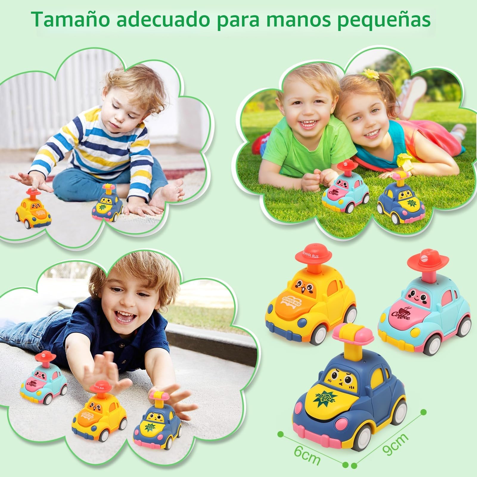 Coches Juguete para Bebes 1 Año, 4 Piezas Press-and-Go Conjunto de Vehículos para Niños Pequeños de 1 2 3 Años, Camiones De Juguete de Educación Regalos para 12 18 24 Meses Niños Niñas