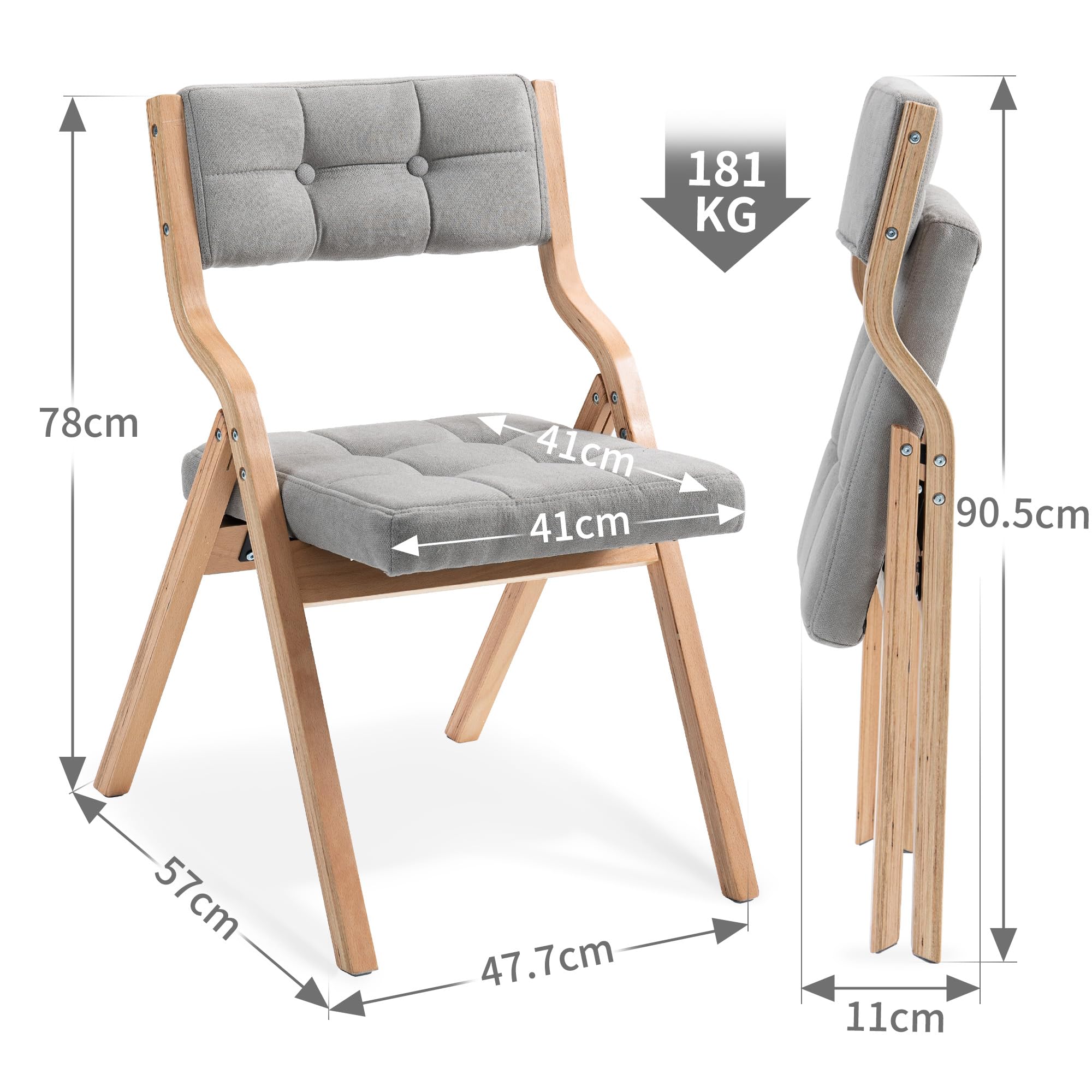 Klappstuhl mit Polster 2er Pack, Holzgepolsterter Klapp-Essstuhl für Gäste, Küche, Büro