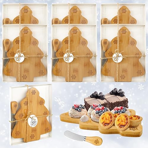 Kigley 6 piezas de tabla de cortar queso para árbol de Navidad, tabla de cortar madera para servir tablero de madera en forma de árbol de