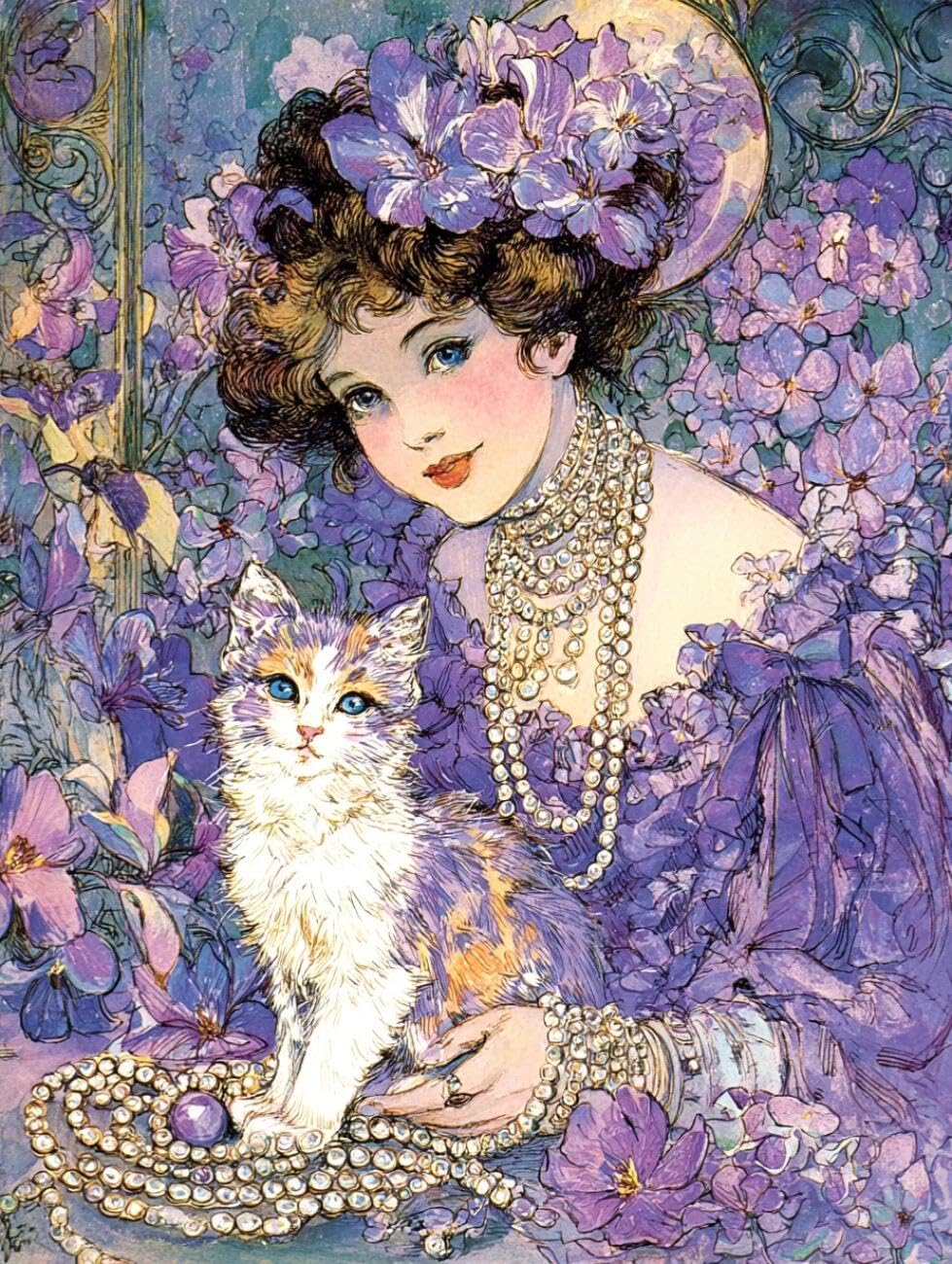 Henypt Cross Stitch Kit Women and Animals DIY Arts Aand Craft Kit for Beginners The Elderly with Accessories Handmade DIY/Gifts 14CT 60x80cm