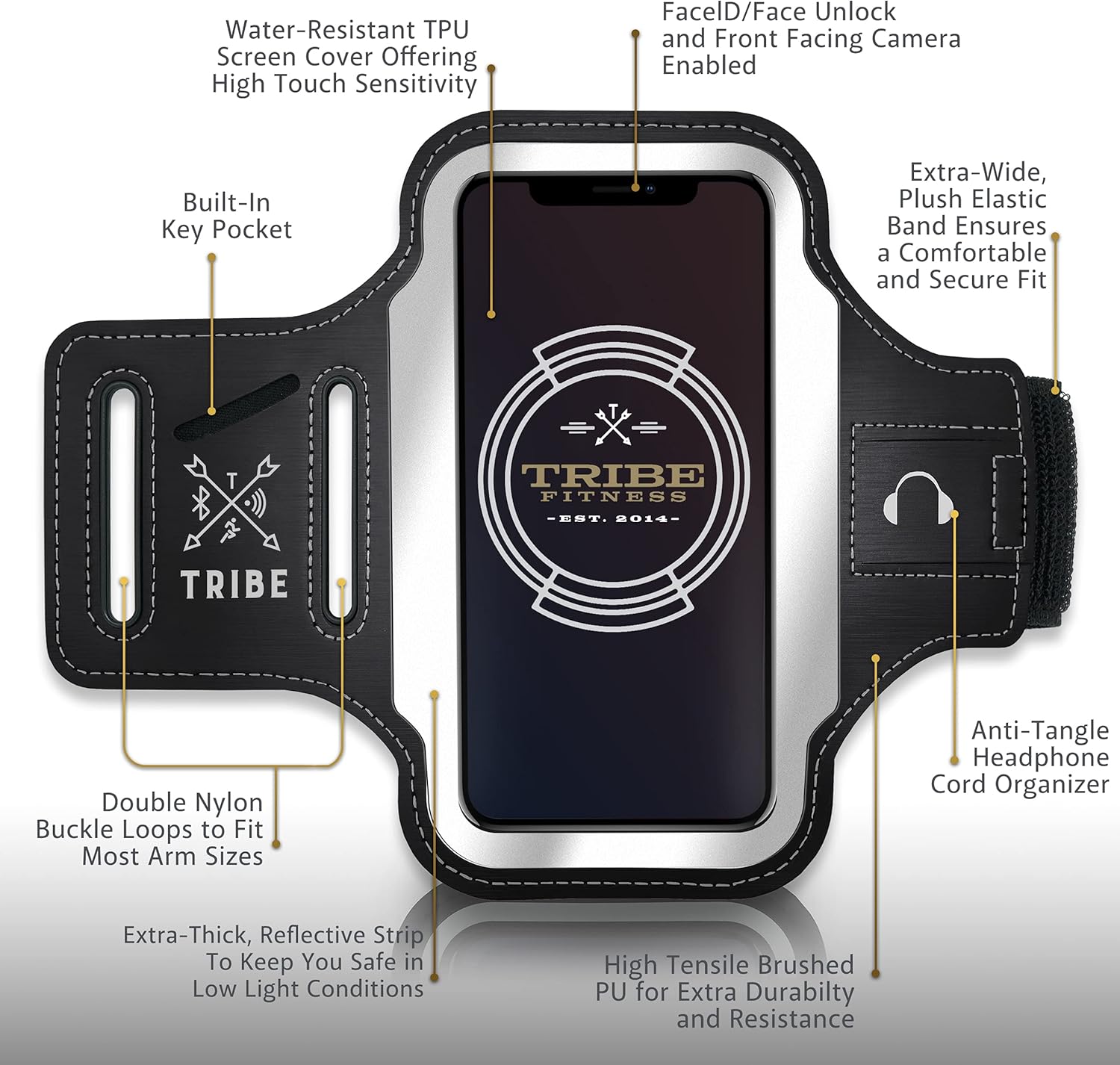 TRIBE Running Phone Holder Armband. iPhone & Galaxy Cell Phone Sports Arm Bands for Women, Men, Runners, Jogging, Walking, Exercise & Gym Workout. Fits All Smartphones. Adjustable Strap, CC/Key Pocket : Cell Phones & Accessories