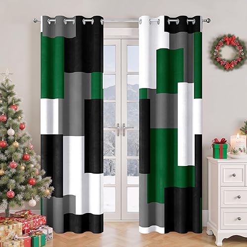 2 cortinas 84% opacas para ventana, patrón geométrico moderno y abstracto, con aislamiento térmico, oscurecedoras, para el hogar, 52 de ancho x 2 de