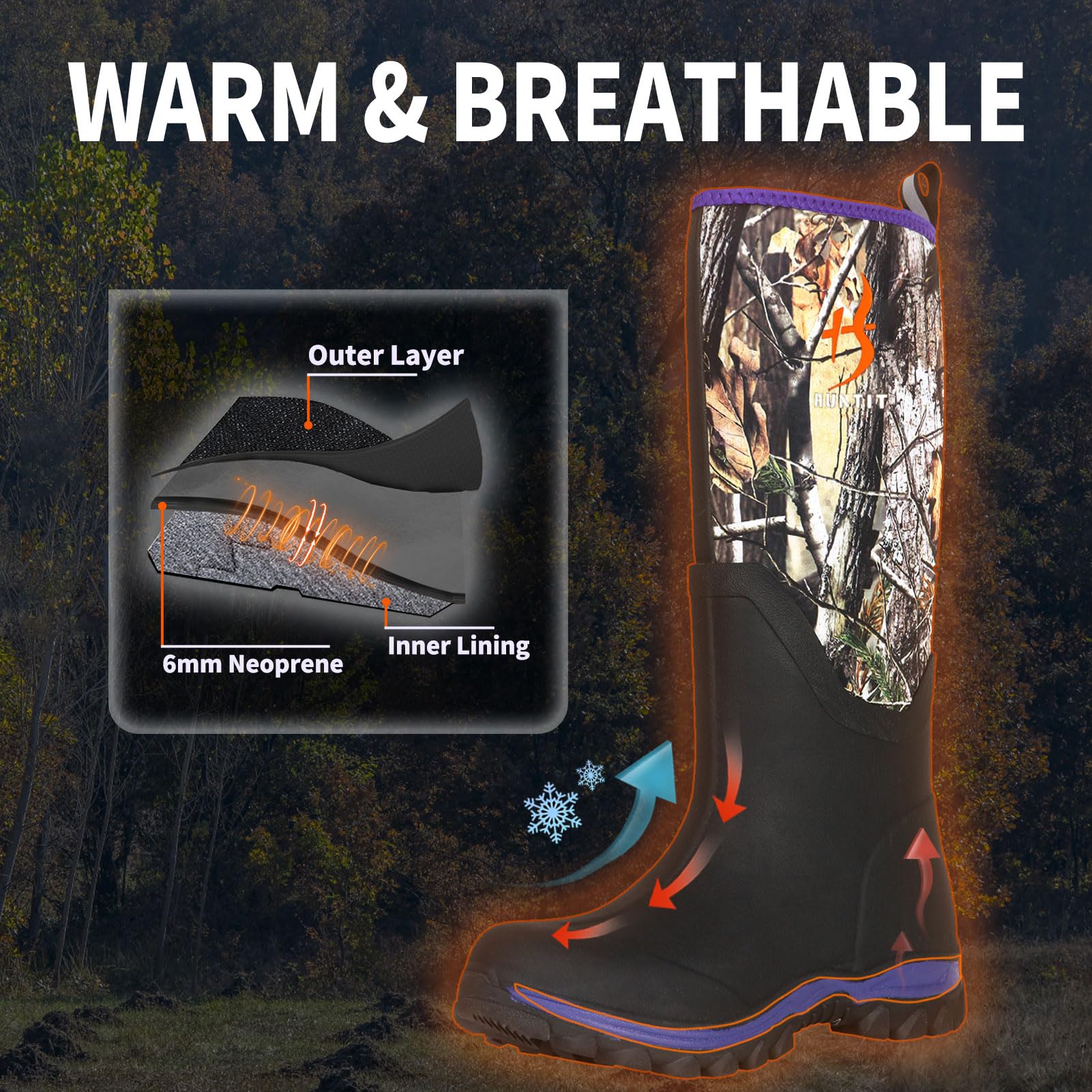 HUNTIT Gummi Jagd Boost für Frauen Isolierte Gummistiefel Wasserdichte Frauen Jagd Stiefel 6mm Neopren Outdoor Camo Stiefel
