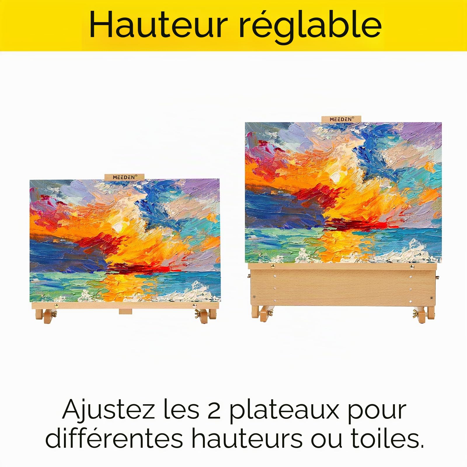 MEEDEN Grande planche à dessin en bois de hêtre massif avec cadre en H réglable pour artistes, adolescents et peintres, peut contenir une toile jusqu'à 58,4 cm de haut