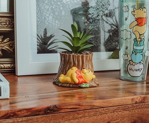 Miniatura 5 de Toynk Disney Winnie the Pooh Tree Stump - Maceta de cerámica de 5 pulgadas con suculentas artificiales, bonita maceta, plantas de interior de