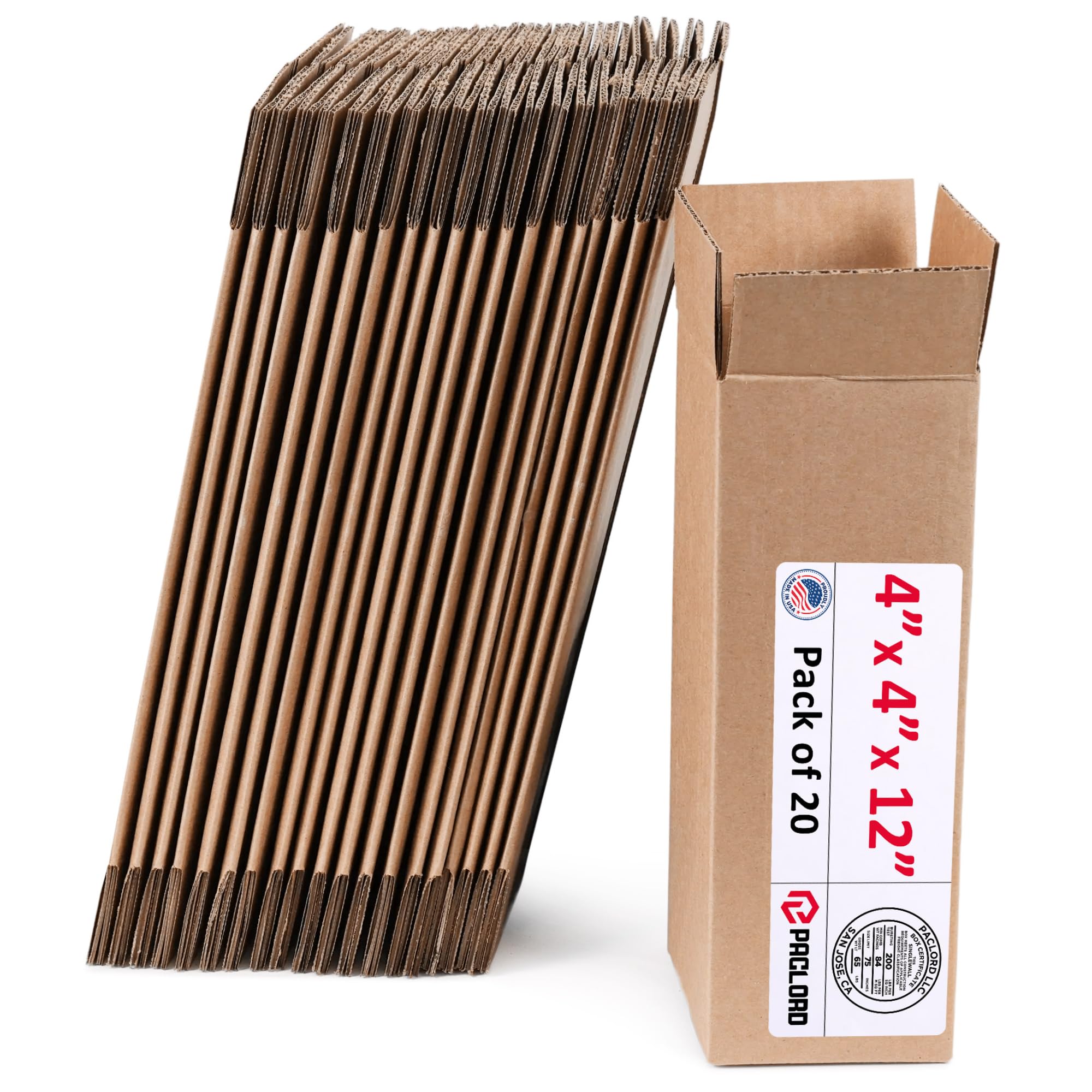 Tall Cardboard Boxes 4"L x 4"W x 12"H (Pack of 20) - USA-Made Packing Boxes for Moving, Shipping, or Storage - USPS, UPS, FedEx Approved - Professional Packing Supplies for Moving | USA-Made Packing Boxes for Moving, Shipping, or Storage - USPS, UPS, FedEx Approved - Professional Packing Supplies
