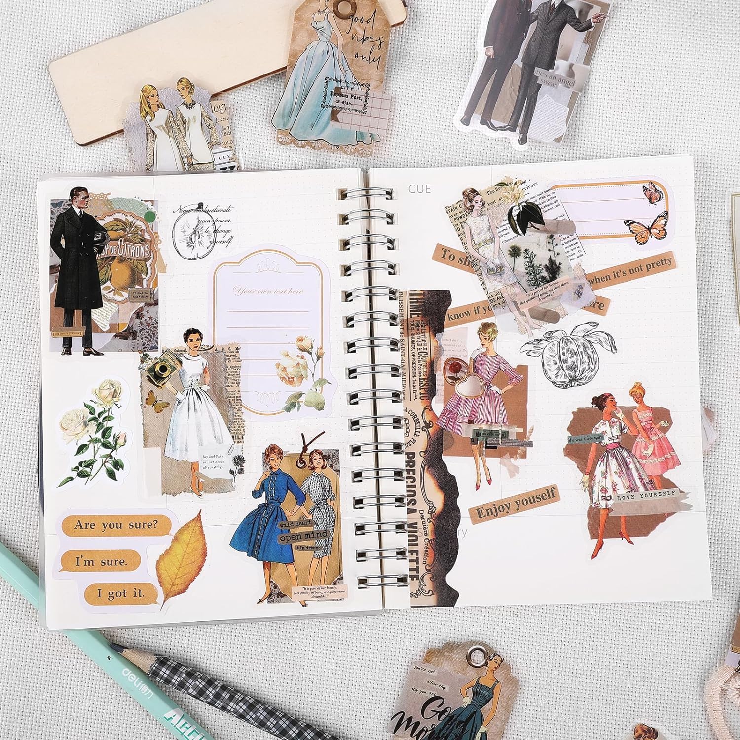 Set di 120 adesivi vintage, adesivi estetici per journaling