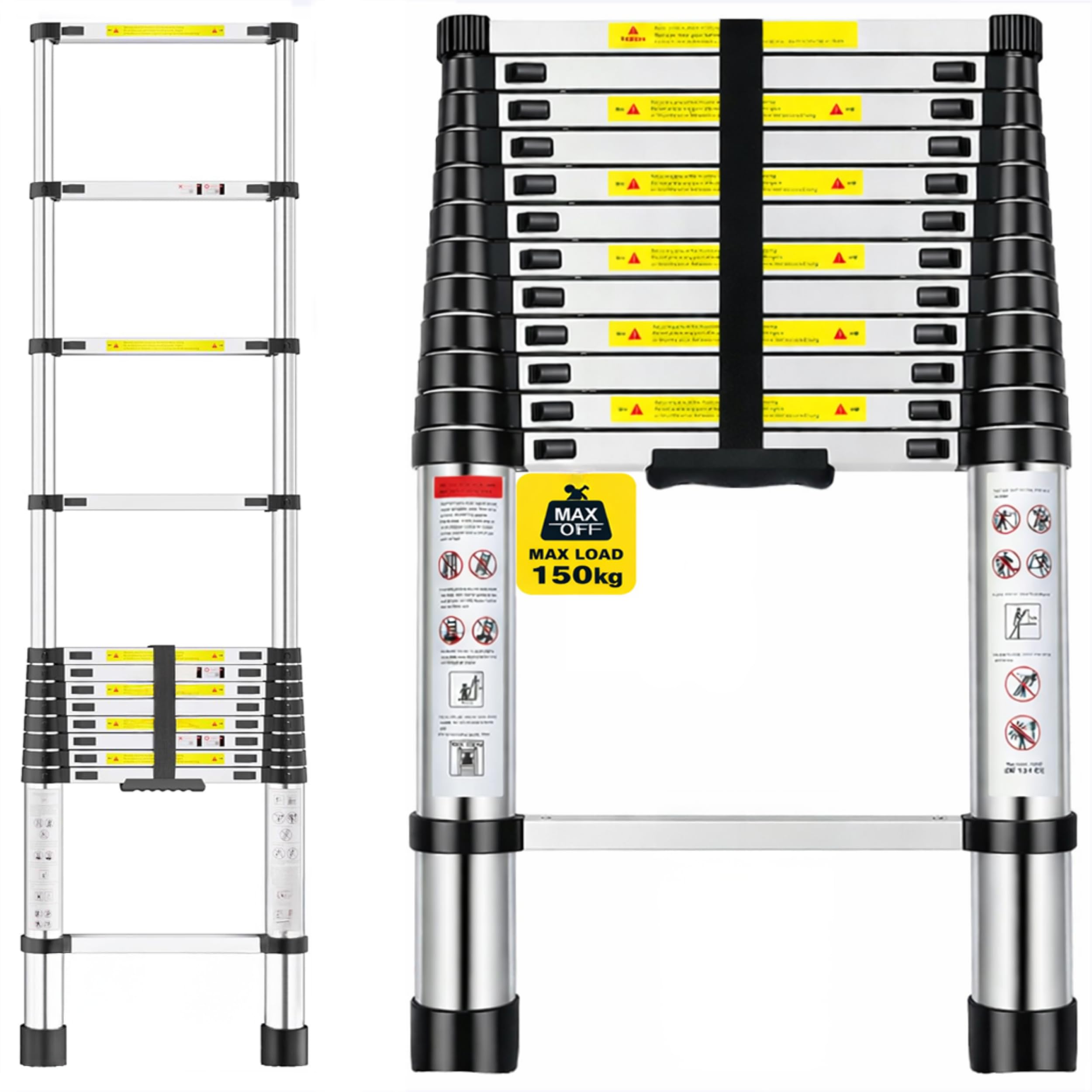 Teleskopleiter Ausziehbar aus Aluminium – 5,8m / 580cm Klappbare Anlegeleiter, rutschfeste Teleskop Leiter, Belastbar & Platzsparend, Höhenverstellbare Leiter für Haushalt & Baustelle 150kg