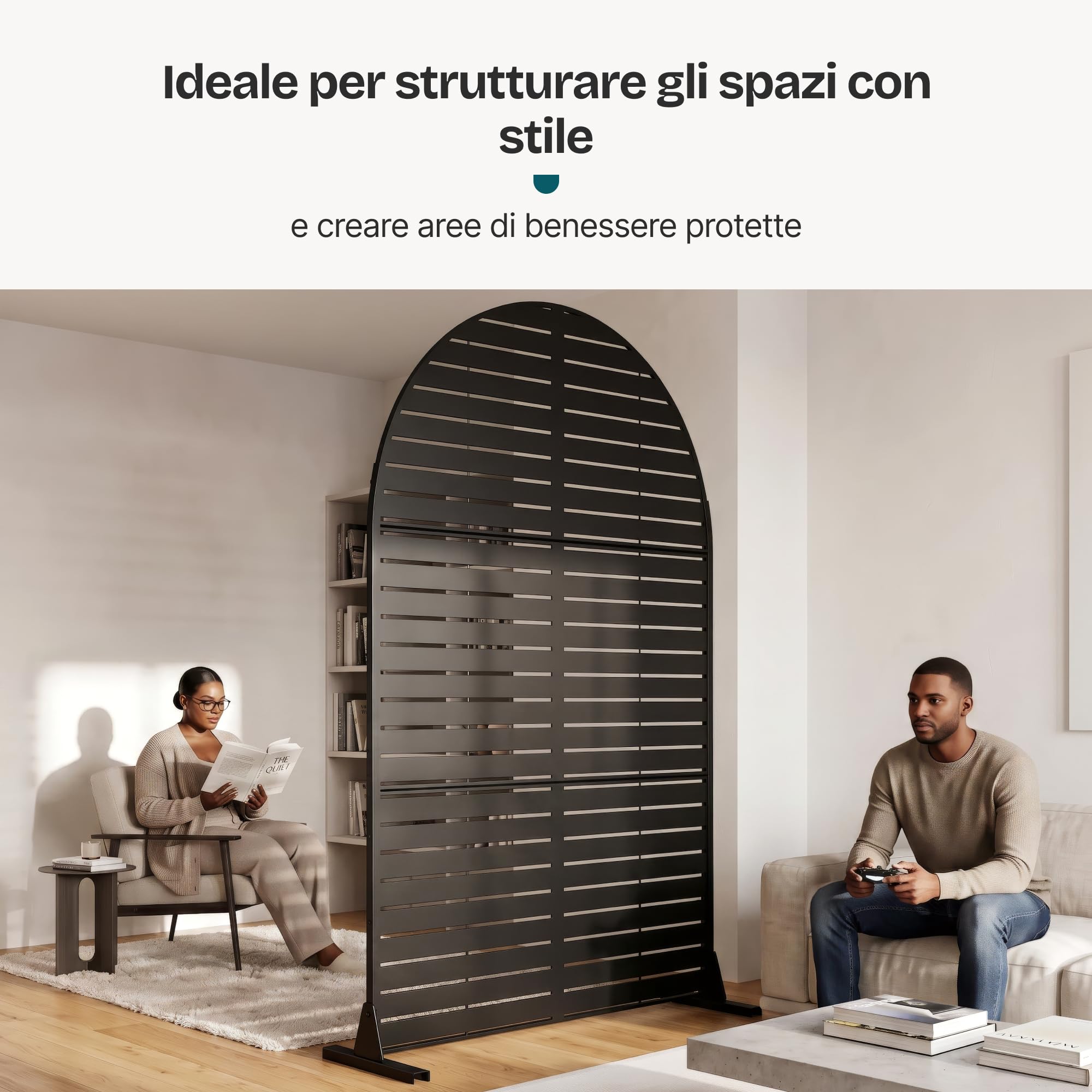 casa.pro Pannello Divisorio Decorativo Acciaio 180 x 120 cm Nero | Paravento Arcuato Zincato Metallo Interno Esterno Giardino Soggiorno Terrazza Frangivista Separé Sole Privacy