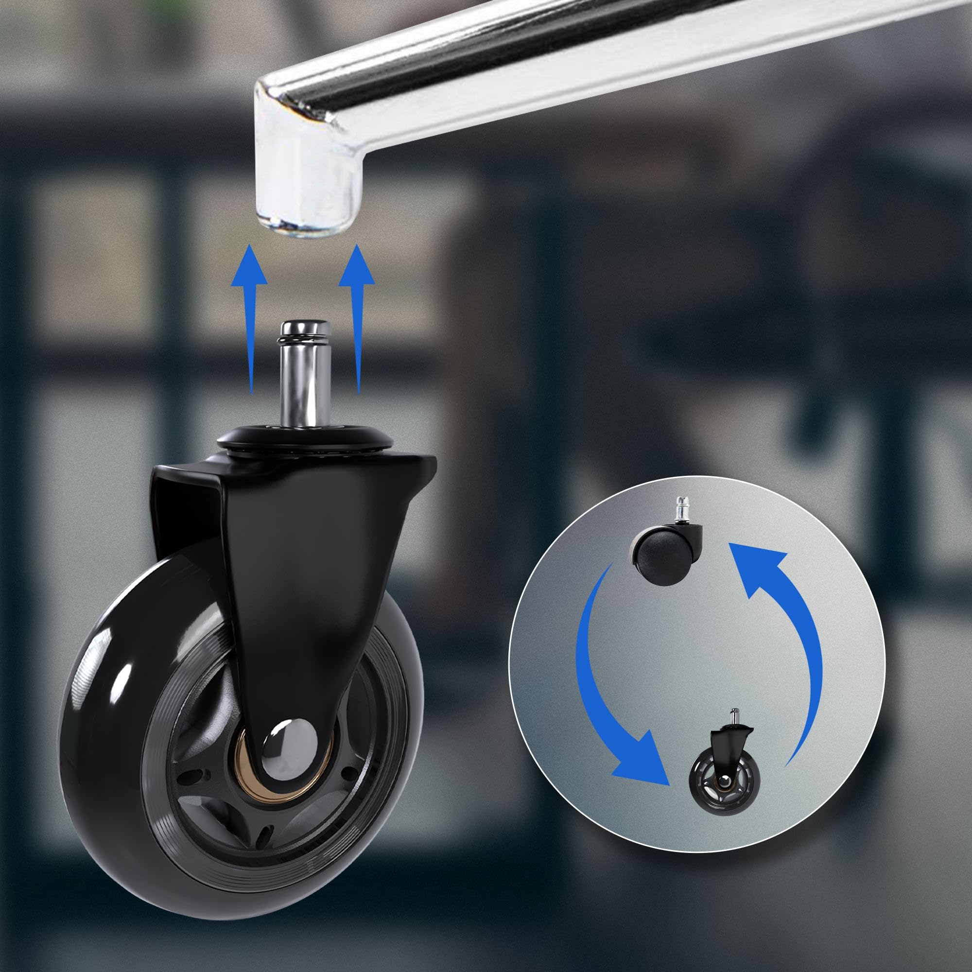 CLP Juego de 5 ruedas duras para sillas de oficina | Ruedas de recambio de goma 11 x 22 mm | Capacidad de carga de las 5 ruedas de 295 kg, Color:negro