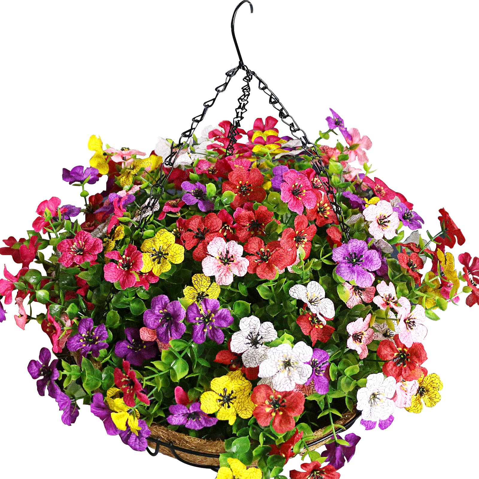 LARDUX Artificial Hanging Baskets with Flowers - 12 Inch Fake Flowers in Hanging Basket for Outdoors Garden Patio Porch Deck Yard Decoration-DIY Assemble it yourself