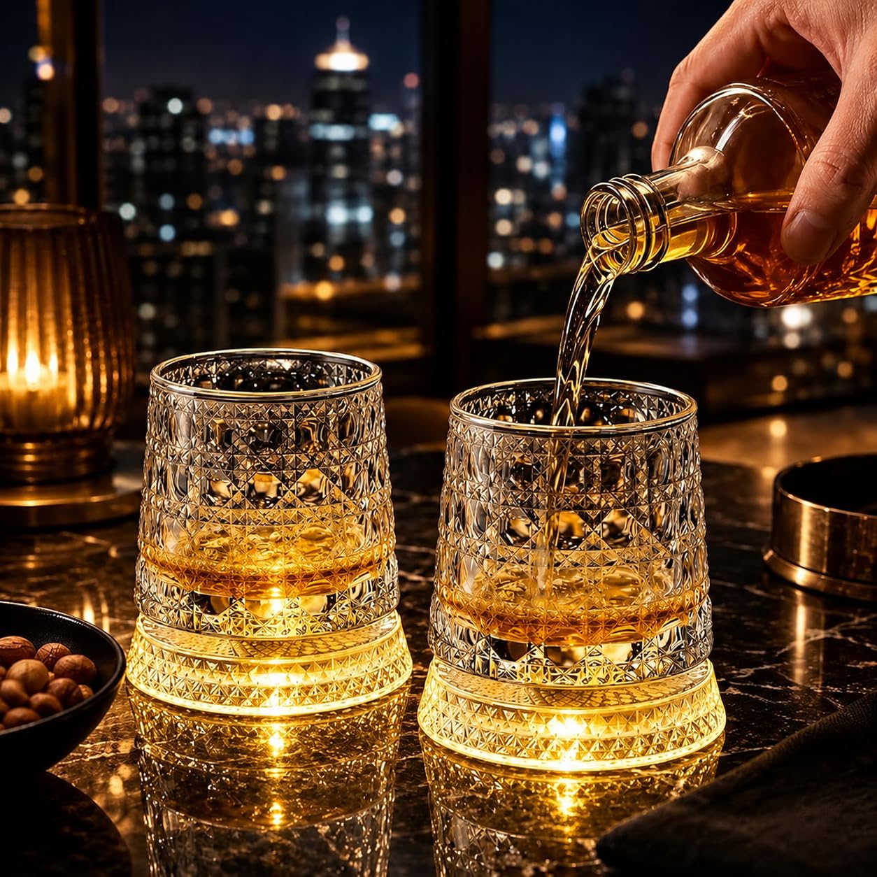 LED Revolving Whiskey Glasses - Rotating Crystal Tumblers -1