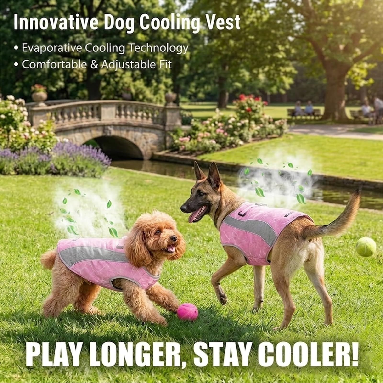 Gilet de Refroidissement pour Chiens avec Protection Solaire, Anneaux en D pour Harnais, Fermeture Éclair Réglable - Veste Réfléchissante et Respirante pour Petits, Moyens et Grands Chiens (Rose, L)