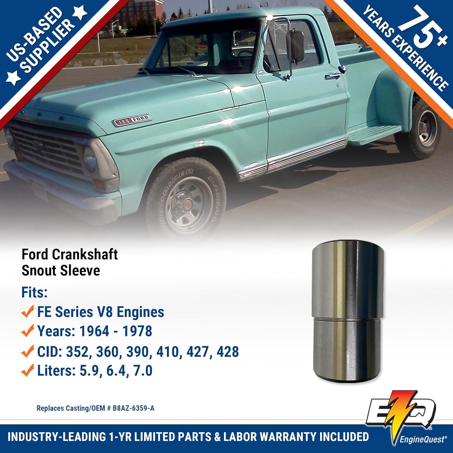Crankshaft Snout Sleeve for V8 Engines (1964-1978) | Direct Replacement for FE Series 352, 360, 390, 410, 427, 428 | Durable Cast Iron
