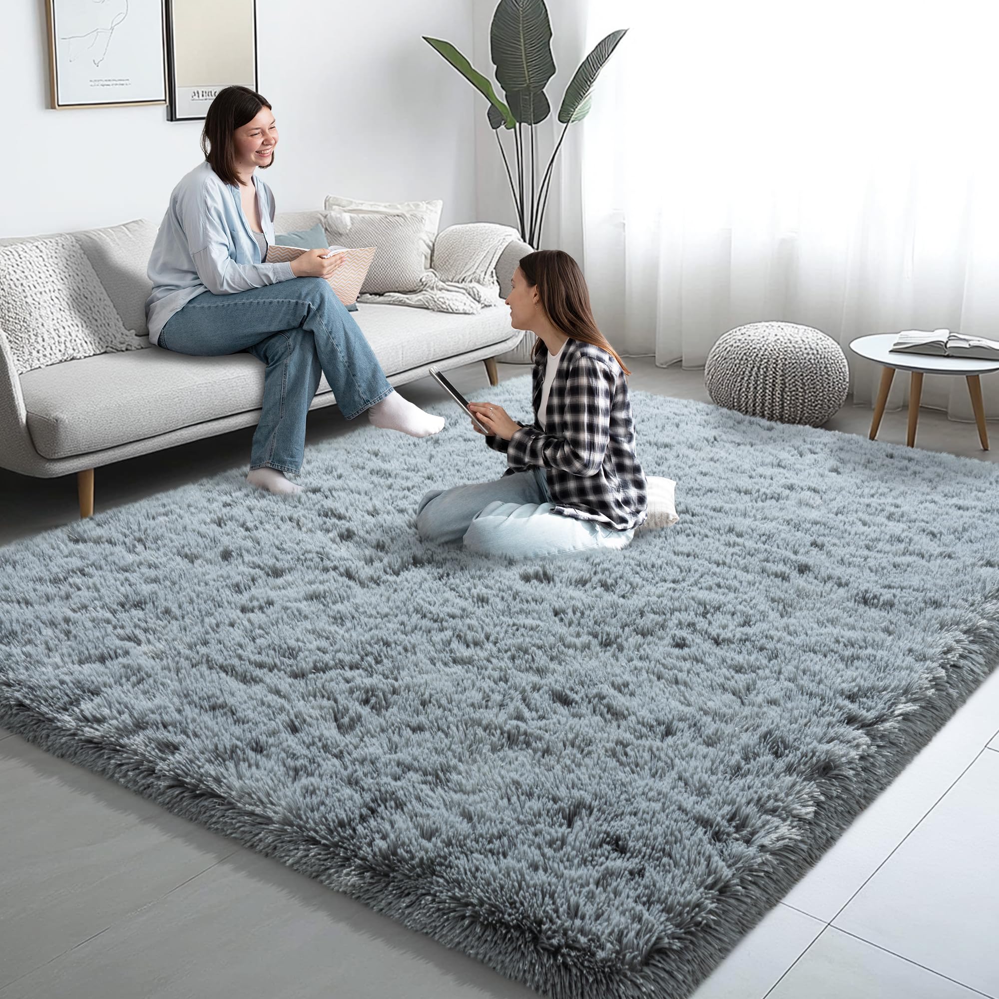 AAFKK 6x9 Area Rugs for Living Room, Grey Fluffy Shaggy Rug Soft Carpets, Rugs for Bedroom Nursery Kids Room Dorm Home Decor Aesthetic