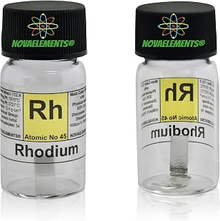 Rhodium Metal Element 45 Sample, Rh 5mm Metal Plate 99.99% Pure in Glass Vial with Label