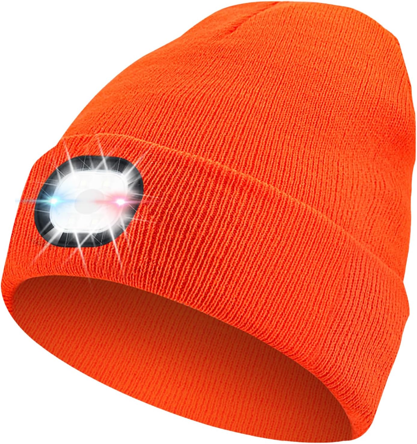 Beanie with Light, Unisex Hat with Light, 3 Modes Rechargeable Headlamp Beanie, Removable LED Flashlight Hat for Running, Camping, Hunting, Cycling, Night Activities, Gifts for Men & Women (Orange)