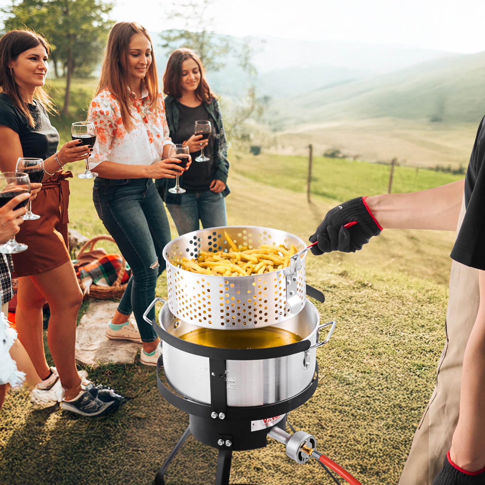 VEVOR Friteuse à poisson et ailes 9,35 l, kit de friteuse au propane en aluminium, friteuse extérieure pour fruits de mer avec thermomètre, passoire et brûleurs au propane 54000 BTU pour patio camping
