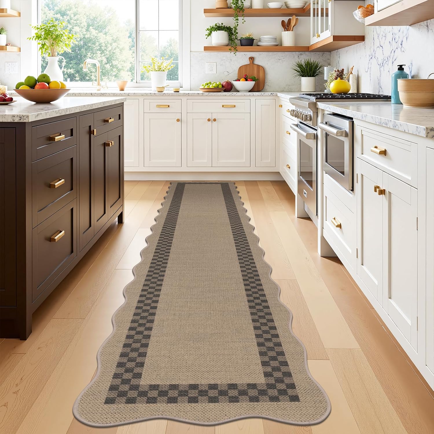 U'Artlines Long Hallway Runner Rug, 2'x10' Non Slip Washable Jute Kitchen Rug, Farmhouse Floor Carpet Runners for Kitchen, Entryway, Bathroom, Laundry Room, Indoor Home Decor(Checked)