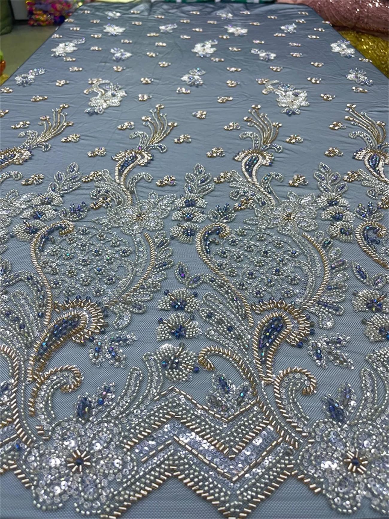 Tessuto con perline africane di lusso per lo sposo, 4,5 m, ricamo francese, tulle pizzo tessuto per cucire