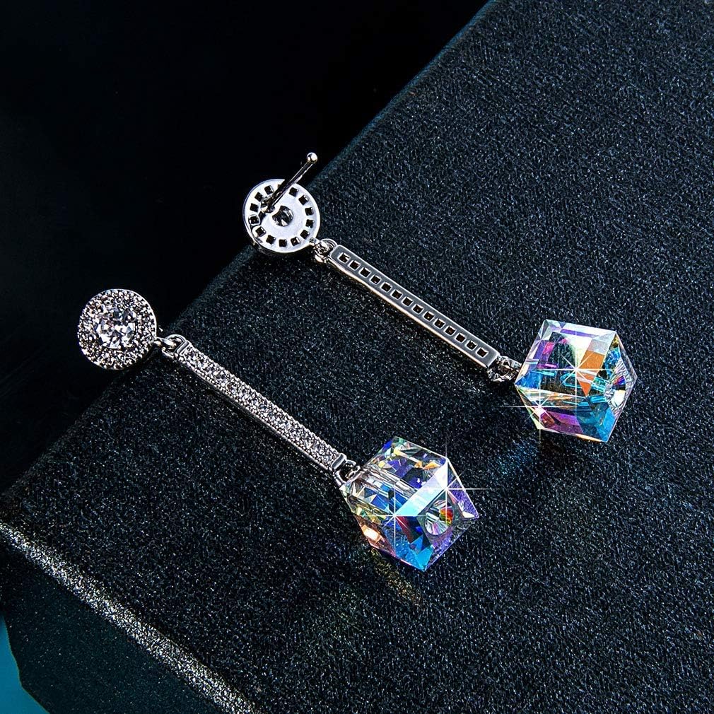 Cube Austrian Crystal Drop Long Dangle Earrings for Women 925 Sterling Silver Post Hypoallergenic Jewelry - Image 5