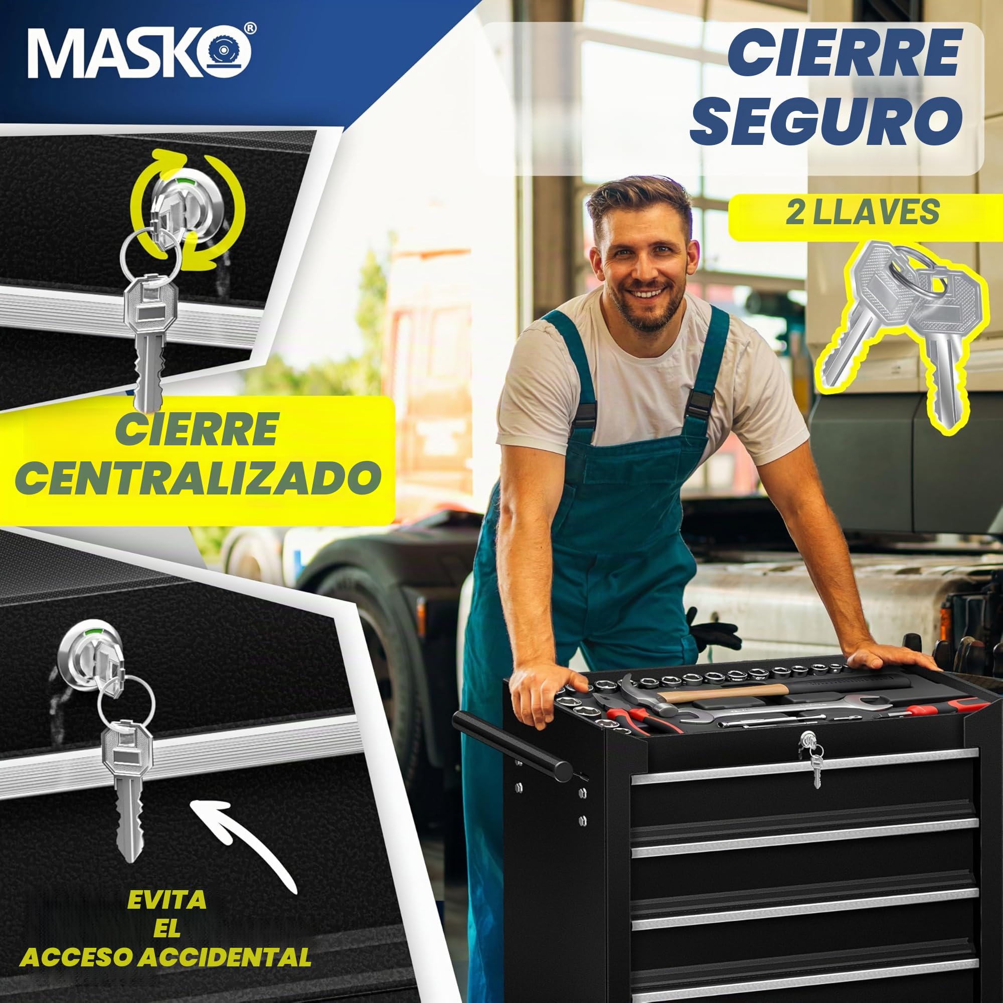 Masko® - Carro de taller con ruedas, carro de herramientas, caja de herramientas, 5 y 7 compartimentos