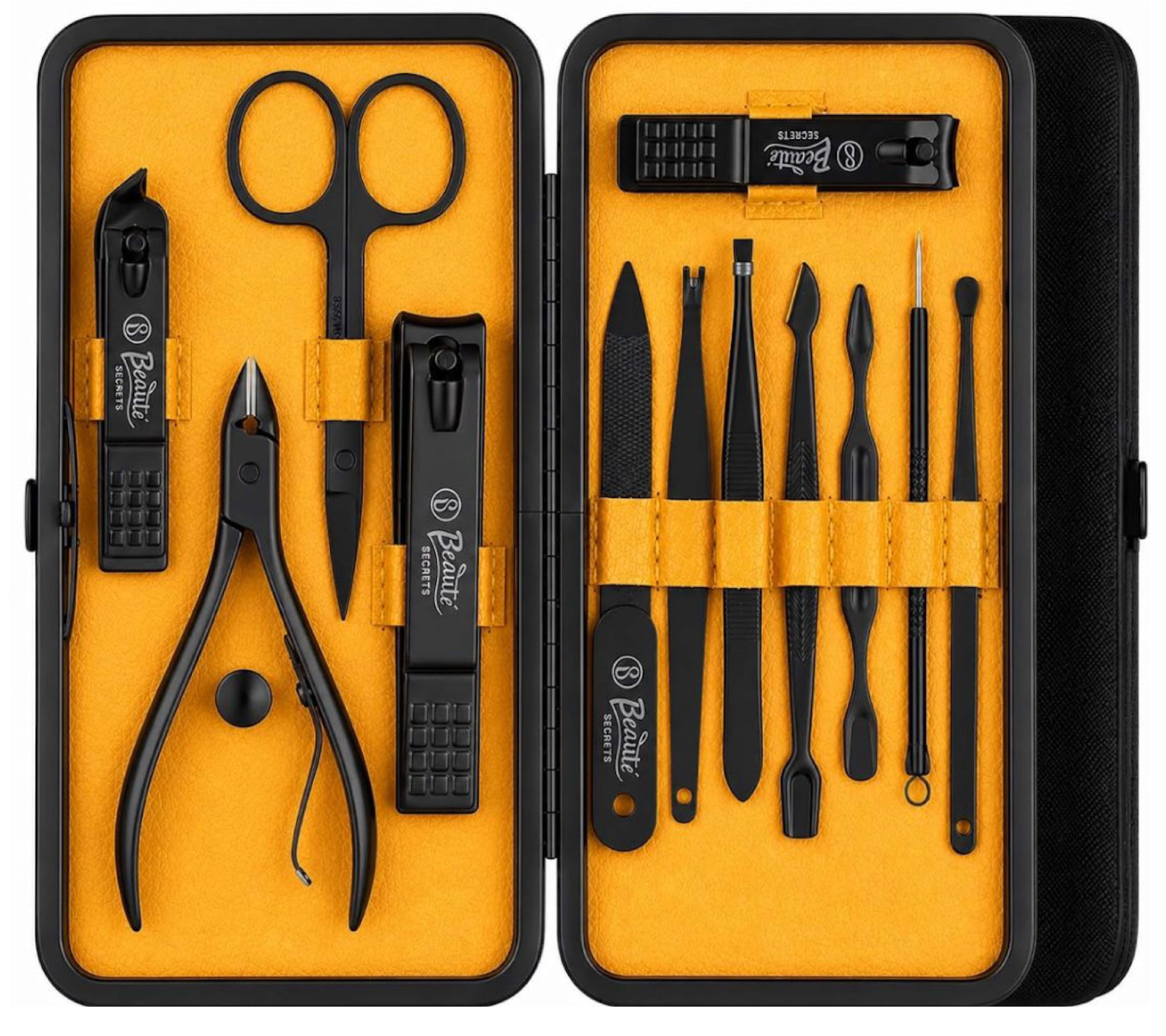 Beauté Secrets Essentials Manicure Set Nail Clippers, Stainless Steel Nail Scissors Grooming Kit, Acne needle, Blackhead Tool Leather Travel Case (Yellow)-picture-54