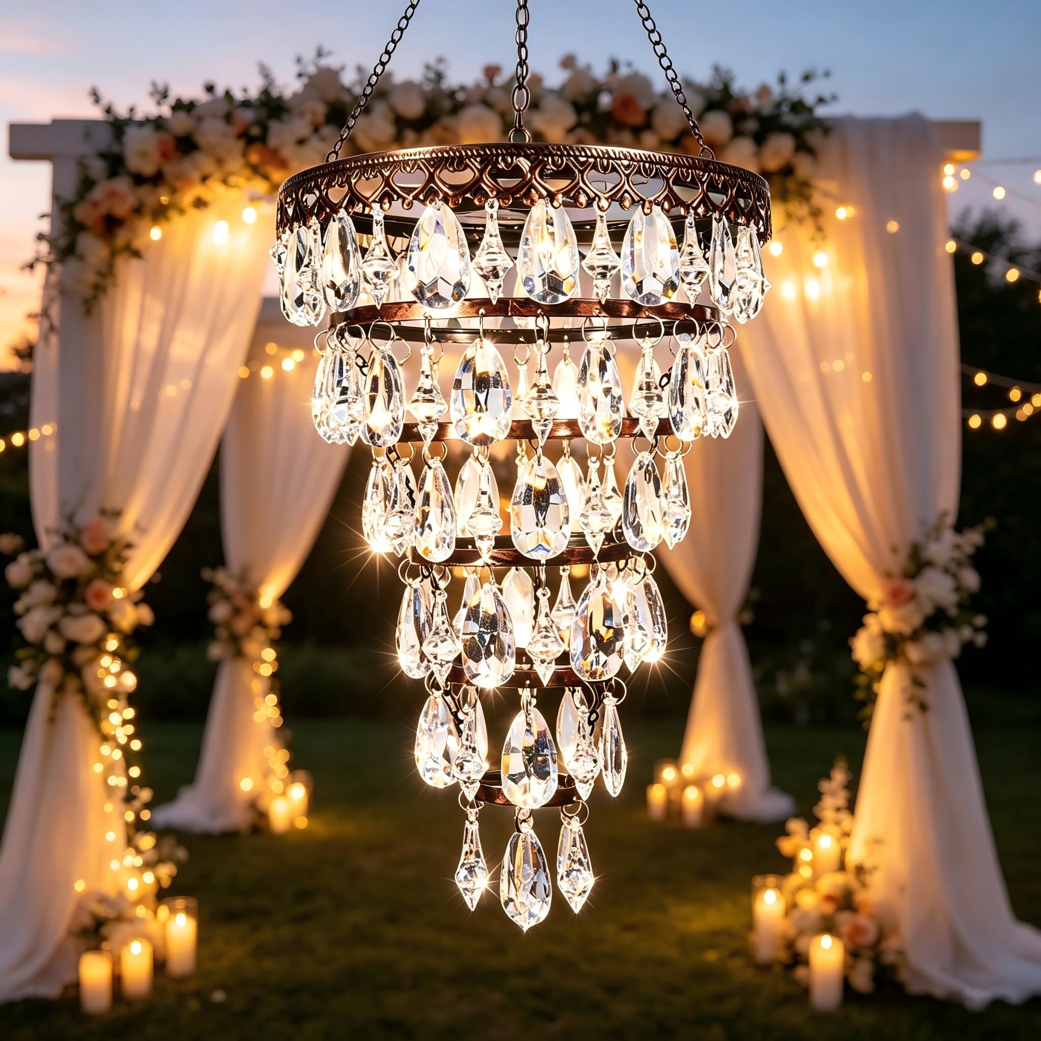Lámpara de techo solar para exteriores, de cristal, vintage, para jardín, decoración, farol solar, exterior, para terraza, balcón y pabellón | Patio Ambiance - Farol decorativo para cenador, pérgola y balcón, color blanco cálido
