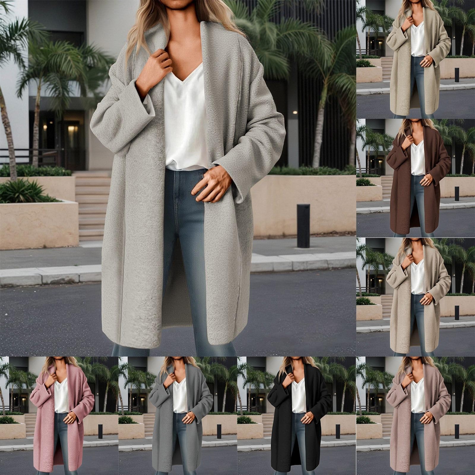 Generisch Chaqueta de punto para mujer, ligera, con frente abierto, informal, monocolor, abrigo de punto, elegante y largo, chaqueta softshell, cuello vuelto, manga larga, abrigo de invierno, chaqueta