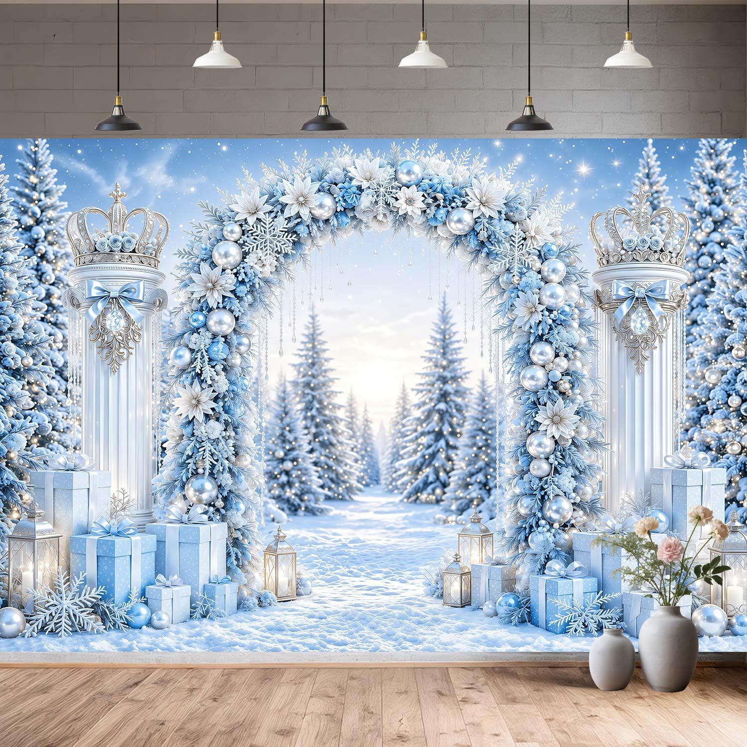 Fondale fotografico natalizio con arco invernale delle meraviglie 3X2,4 m
