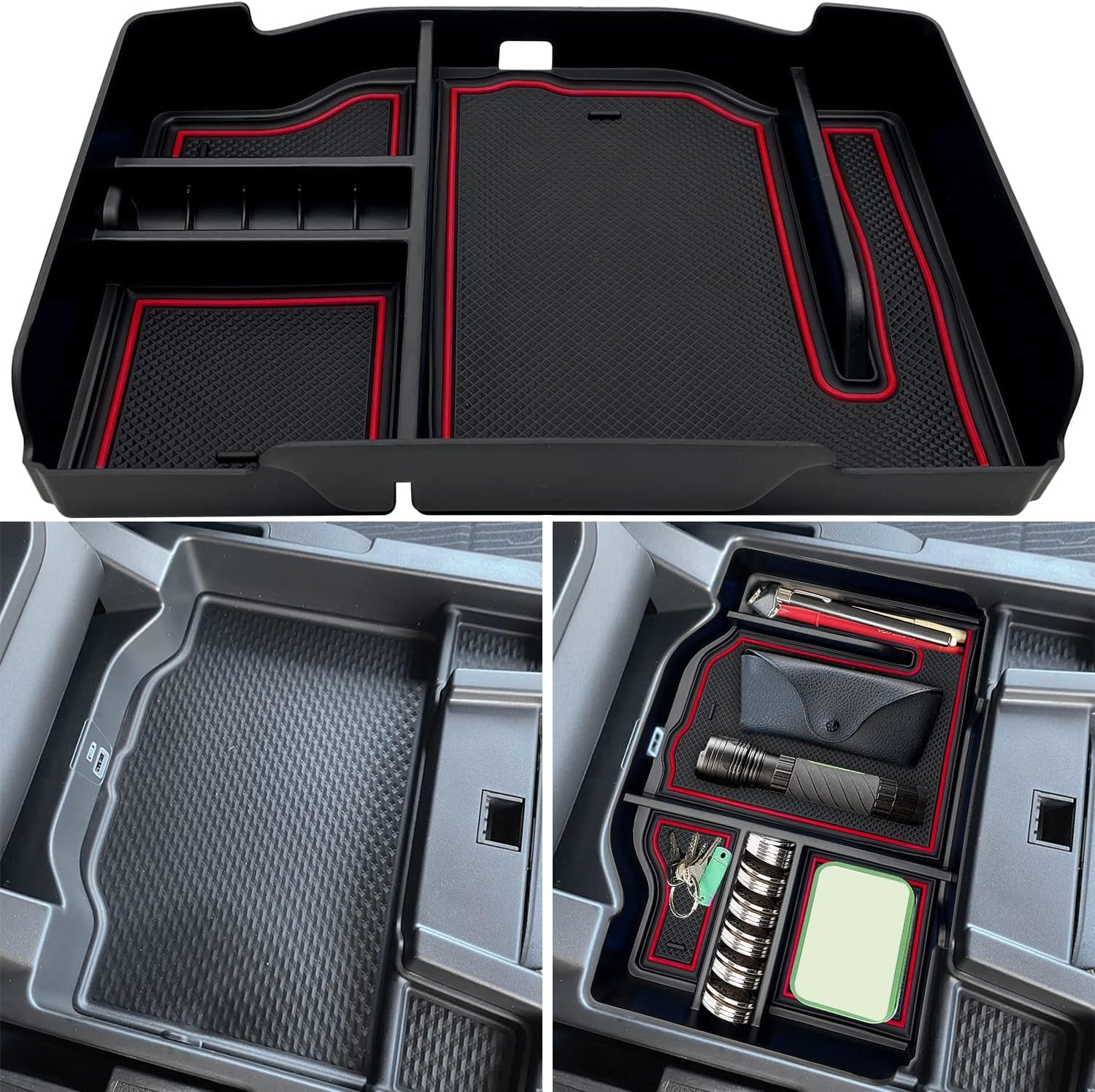 JOJOMARK Center Console Organizer fits for Dodge RAM 2025 2024 2023 2022 2021 2020 2019 1500 2500 3500 Accessories Interior Storage Box Armrest Storage Tray (Red)