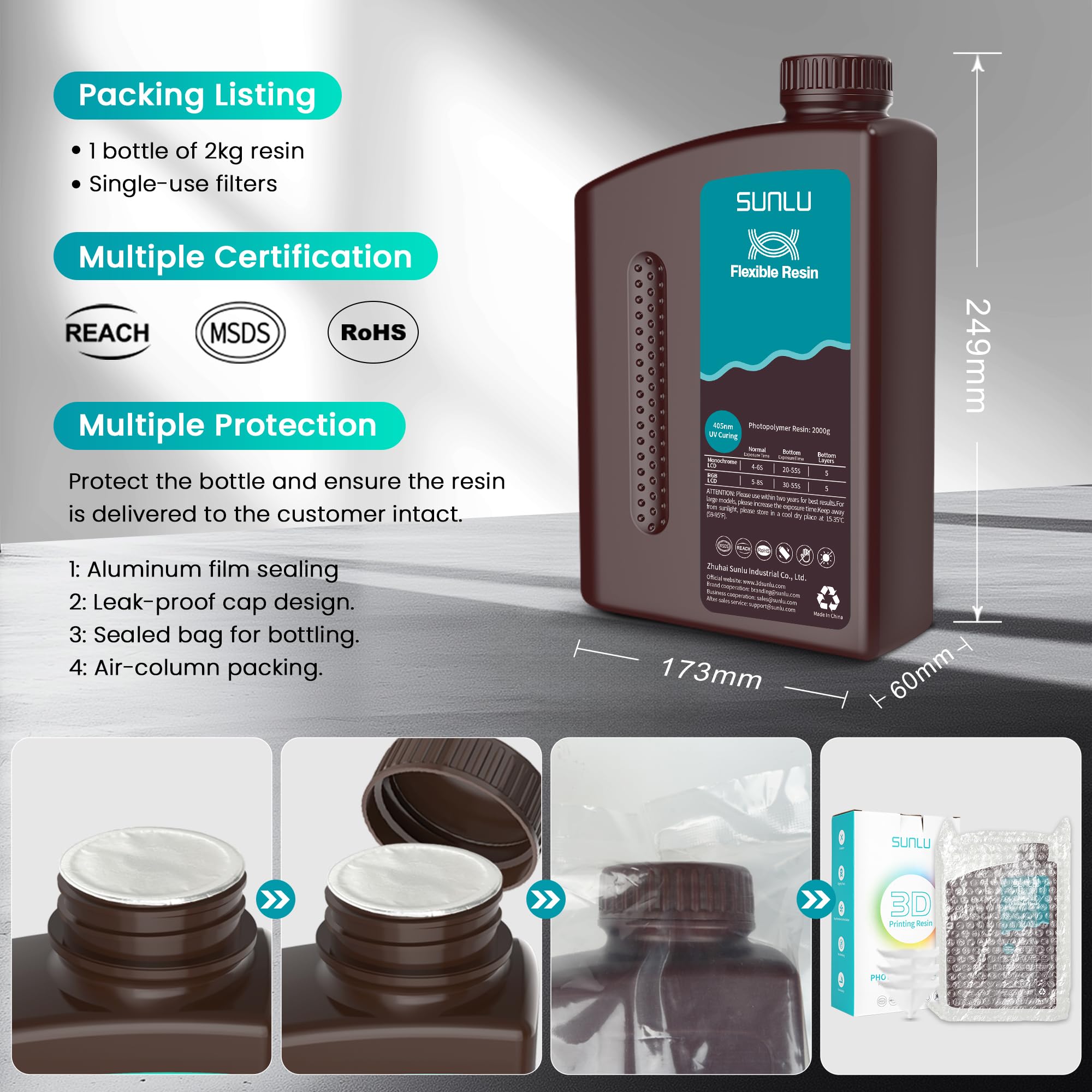 SUNLU Resina flexible para impresora 3D 2kg, resina de impresión 3D 66A, para imprimir artículos flexibles y flexibles, flexibles y no frágiles, resina fotopolímero UV de secado rápido de 405 nm.