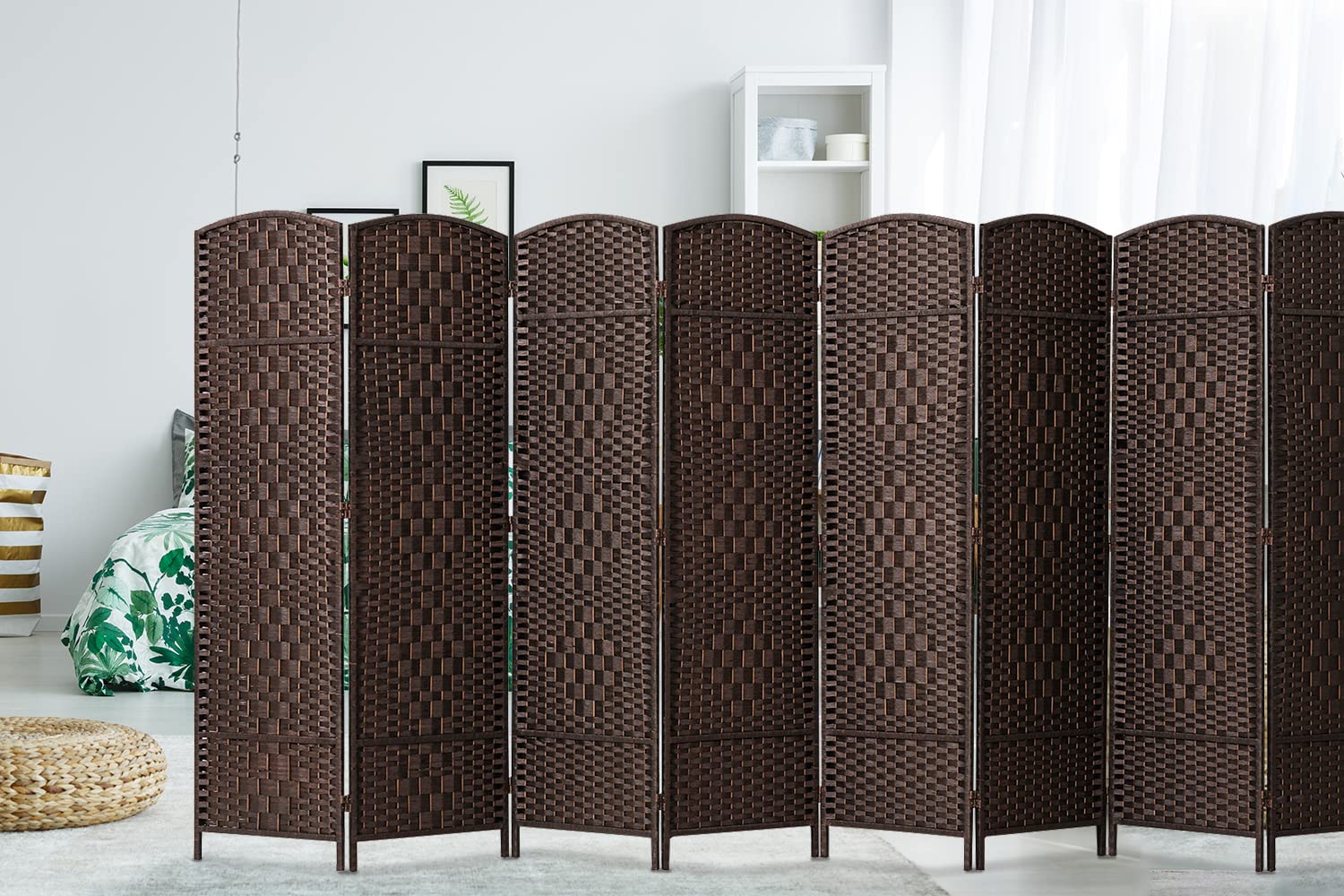 Corelax 6 Ft Tall Room Divider – 20 Inch Wide Freestanding Privacy Screen, Woven Fiber Panels, Foldable Partition