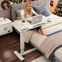 Vista 11 de Mesa Sobre la Cama, Mesa de Cama de Hospital, Mesa de Noche Neumática Ajustable Sobre la Cama con Ruedas Ocultas y USB, Carrito Móvil para Portátil