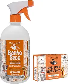 Kit Banho Seco Pet Life Cães e Gatos (Banho Seco 540 mL + Par de Luvas)