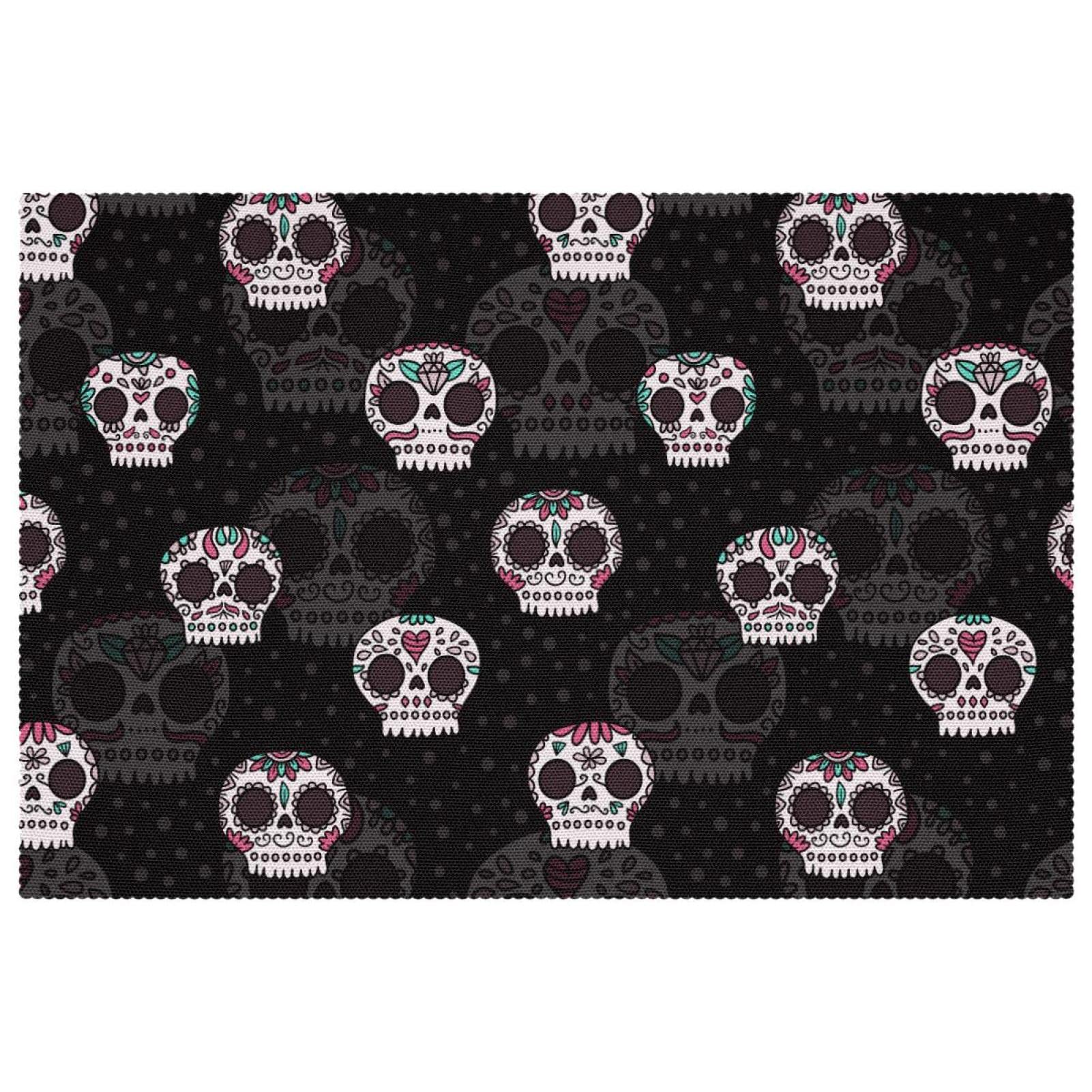 Set de table tête de mort gothique punk de 30x46 cm lavable pour table à manger lot de 6