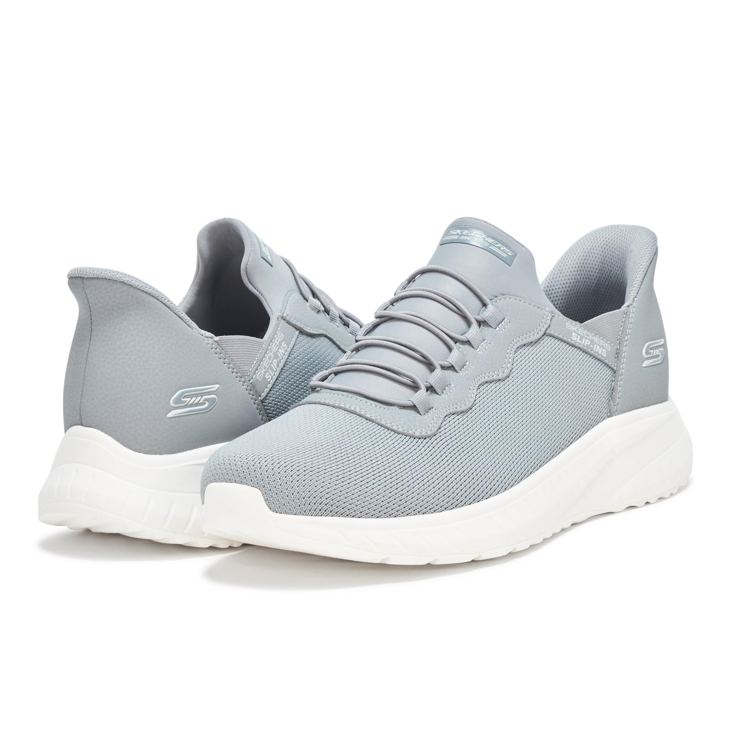 Skechers Hombre Zapatillas Hands-Free Slip-In Bobs Squad Chaos Daily Hype, Gray Knit, 49.5 EU