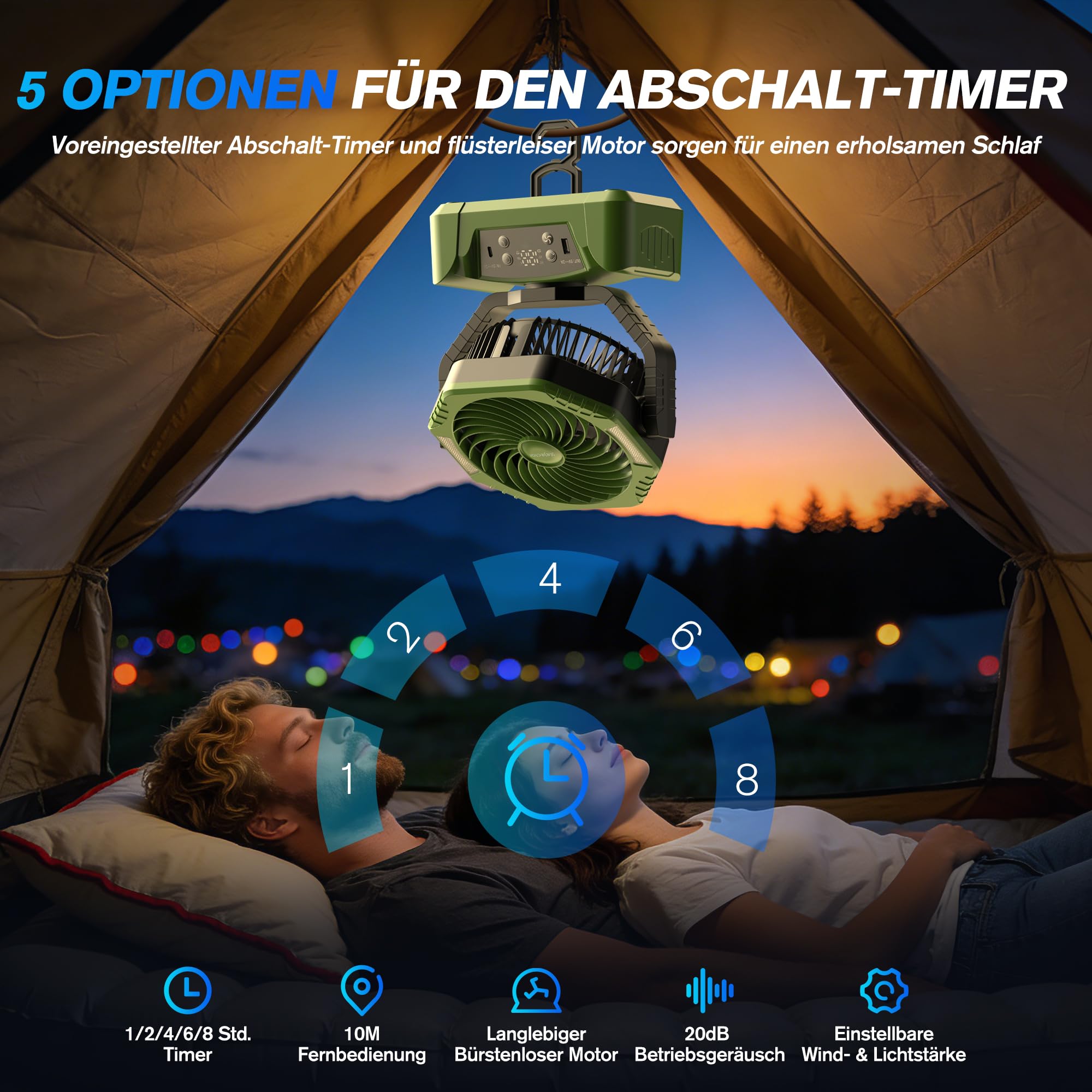 Kejector Akku Ventilator Camping 24000mAh USB Ventilator mit Licht Digitalanzeige Tischventilator mit Fernbedienung Tragbarer Camping Zubehör 6 Geschwindigkeitsstufen Für Zelt Outdoor Zuhause Terrasse