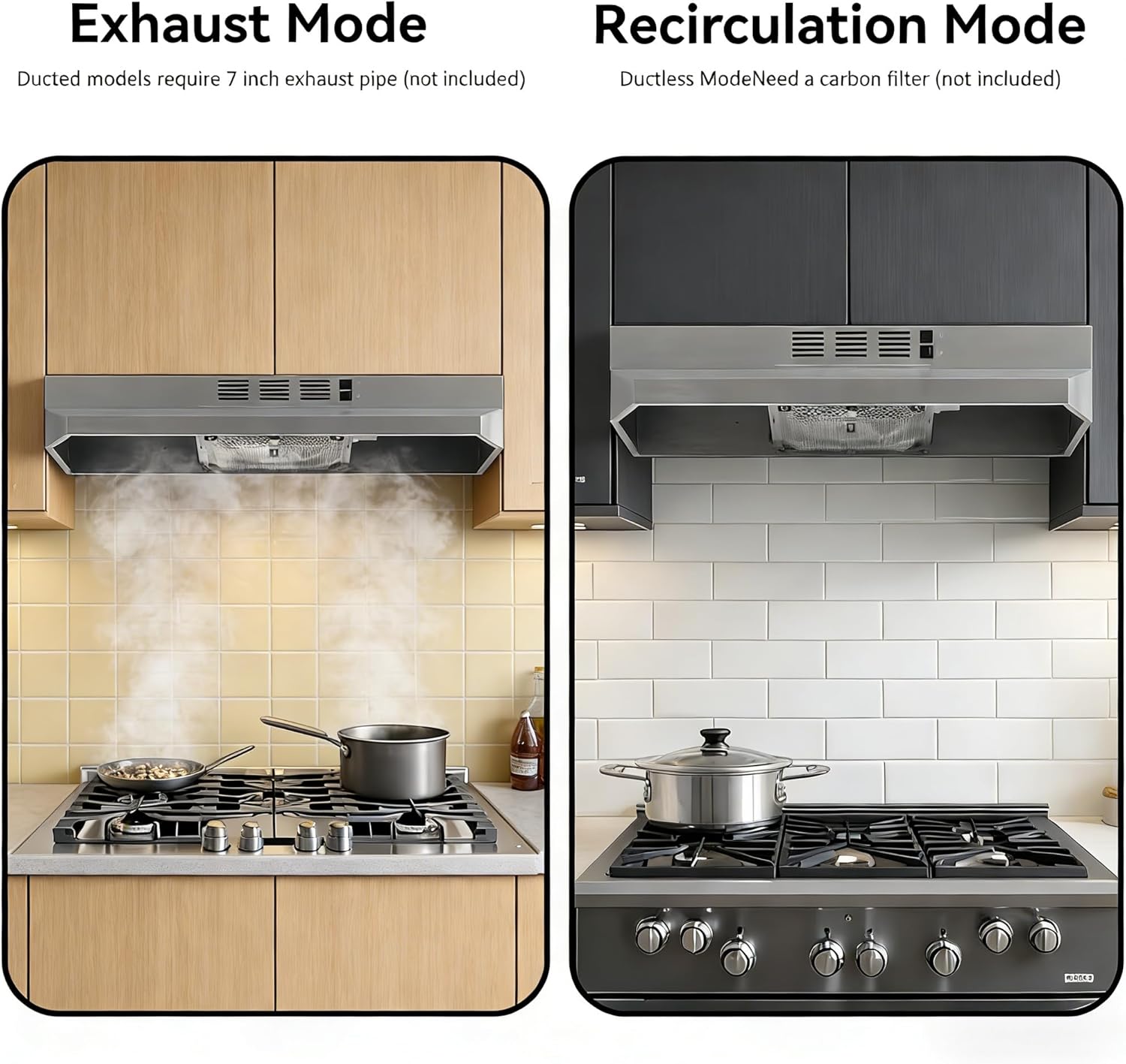 VIKIO HOME 30 Inch Under Cabinet Range Hood, 2 Speed Exhaust Fan, Stainless Steel Kitchen Vent Hood