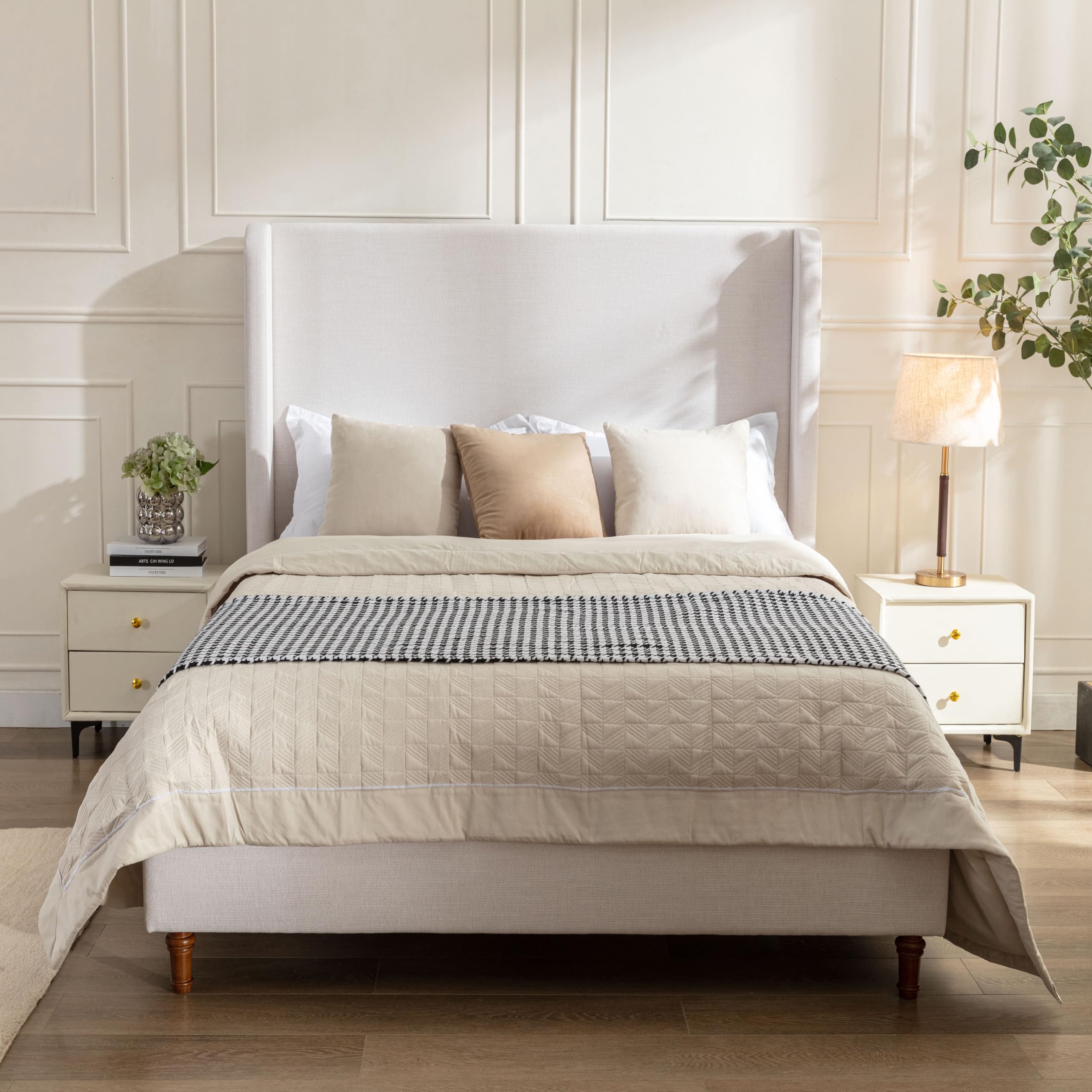 Photo 1 of *** PARTIAL SET *** Ball & Cast California King Size Bed Frame,Upholstered Platform Bed with 54" Wingback Headboard & Solid Wood Legs, No Box Spring Needed, Free Noise, Easy Assembly,Textured Ivory