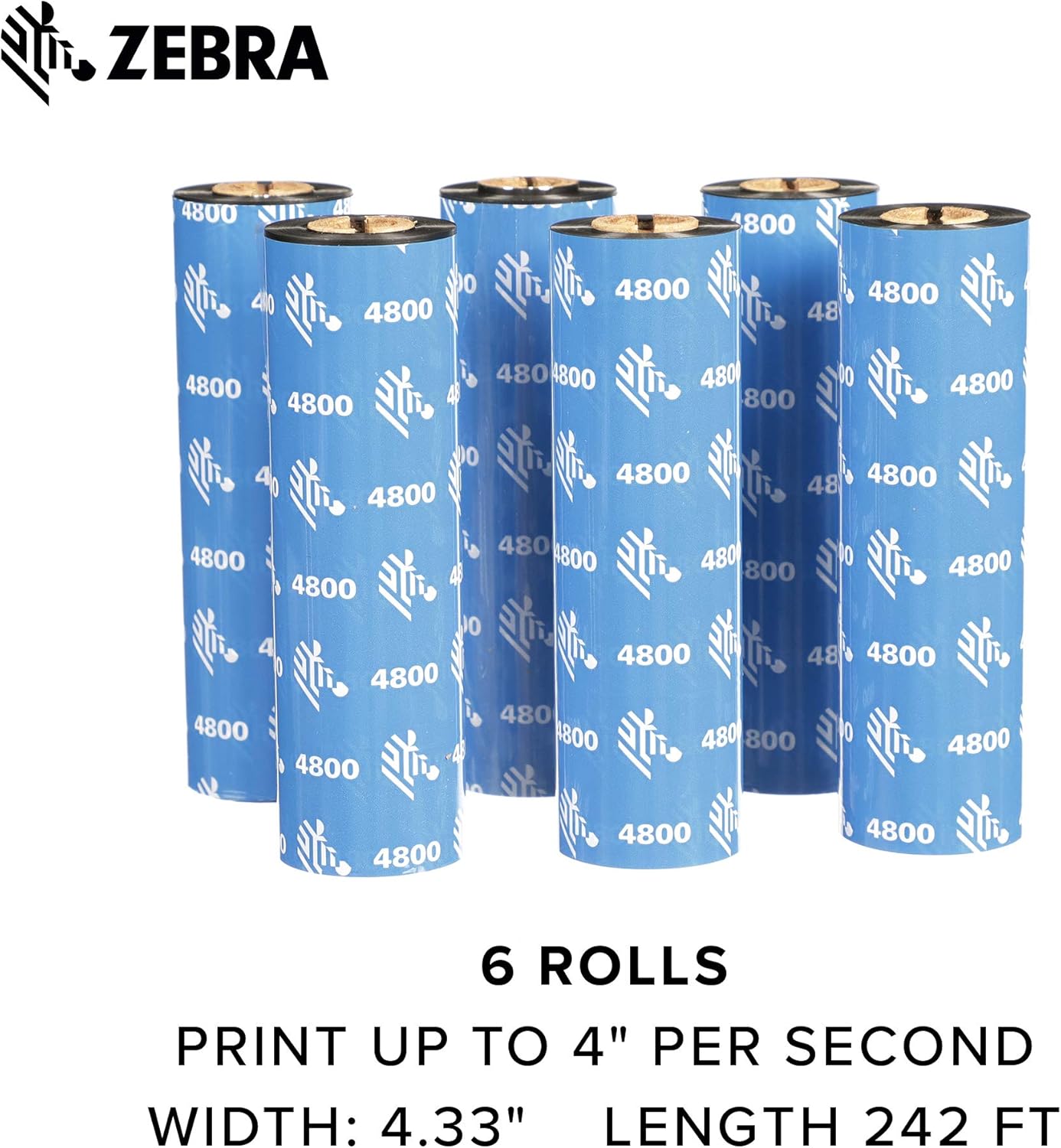 Zebra Premium Black Resin Ribbon for Thermal Transfer Desktop Printers, Fast, and Simple Replacement, 4.33 in Wide 242 ft Long 0.5 in Core 6 Rolls 10031728SP : Office Products