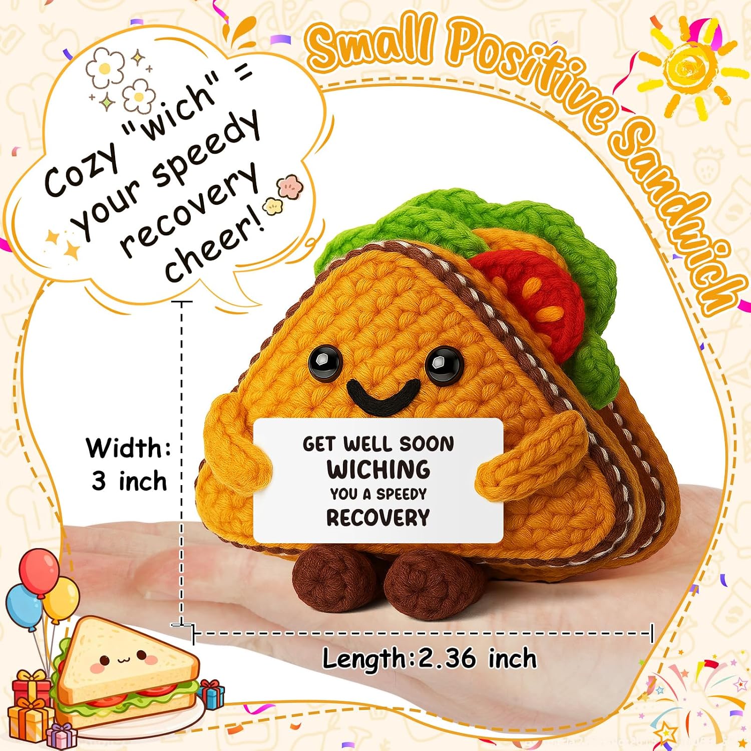 MY-ALVVAYS Birthday Gifts for Women from Friend Get Well Soon Sandwich | Gifts for Sick Bff Partner Family Member, Mini Handmade Crochet, Recovery Encouragement, Emotional Positive Support