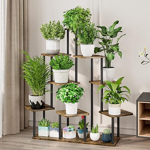 Miniatura 8 de AZERPIAN Soporte para plantas de 4 niveles para interiores, estante de flores de metal para múltiples plantas, soportes altos de flores para patio,