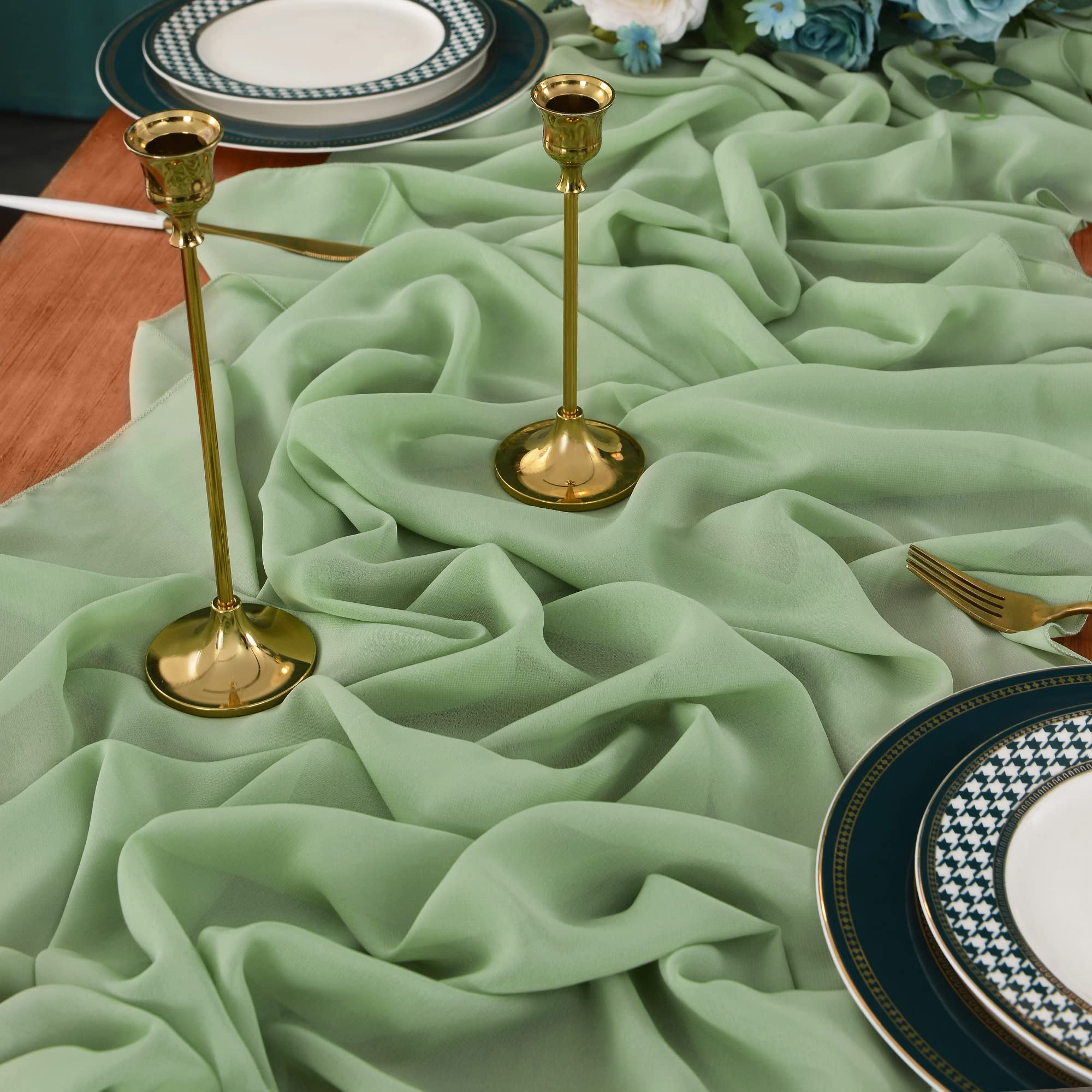 BETRIC 10Ft Chiffon Table Runner 29x122 Inches Charming Wedding Runner Sheer Bridal Shower Decorations, Birthday Party Decor-1 Pack,Sage Green