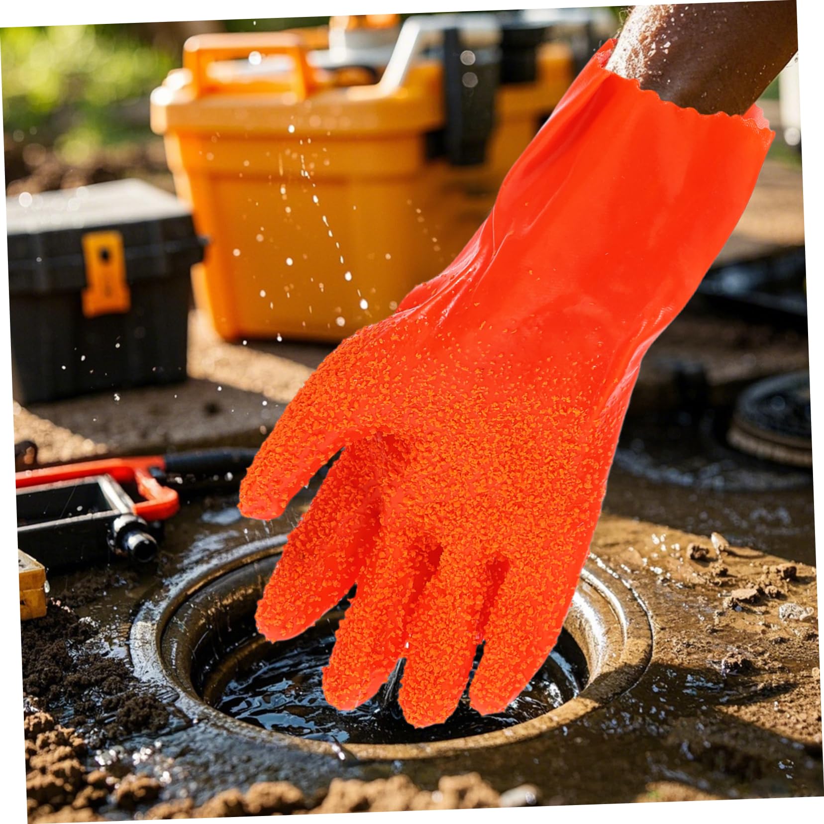 POPETPOP 6 Pares de Guantes para Limpieza de Tuberías Resistentes Abrasión, Impermeables de Goma para Uso Industrial y Sistemas de Drenaje Comercial